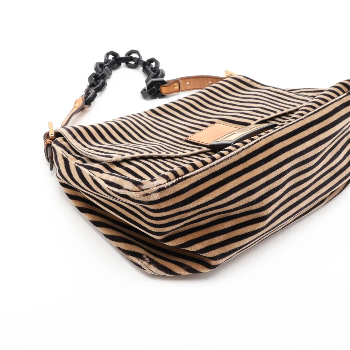 Mamma Bucket 8BR001 Velour x Leather Chain Shoulder Bag Brown — view 4