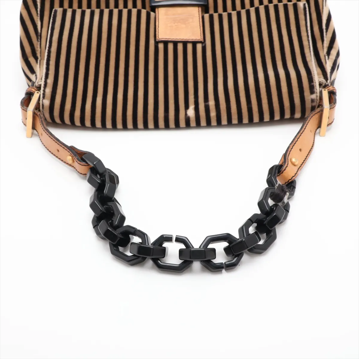 Mamma Bucket 8BR001 Velour x Leather Chain Shoulder Bag Brown — view 5