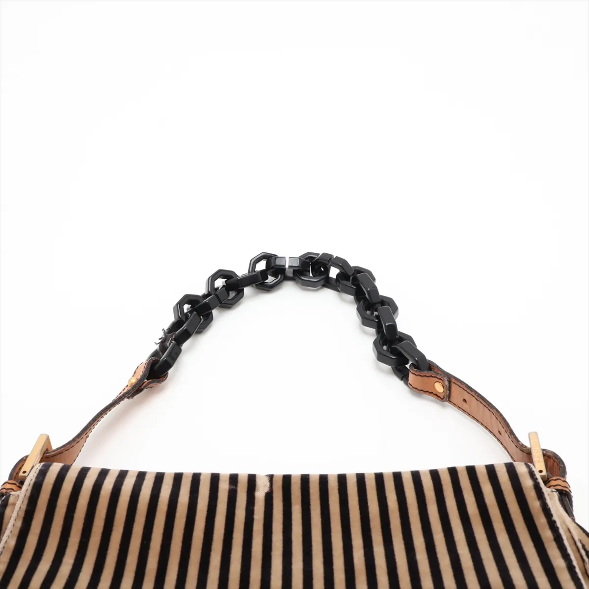 Mamma Bucket 8BR001 Velour x Leather Chain Shoulder Bag Brown — view 6