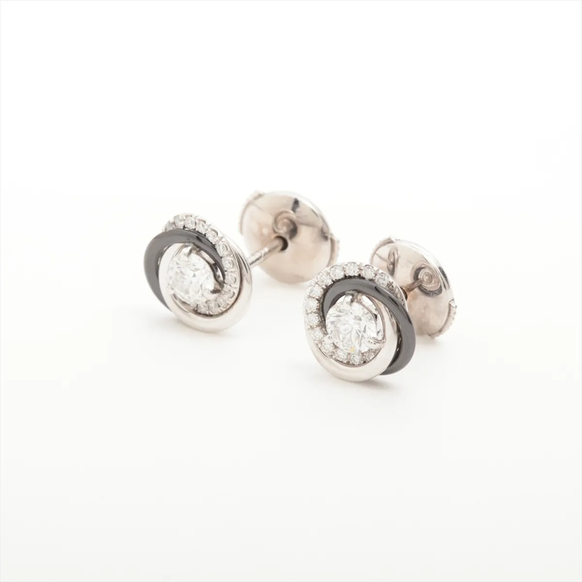 Trinity Diamond Earrings, 750 (WG) x Ceramic, 2.3g, BNJ081. Post slightly bent, some engraving — view 3
