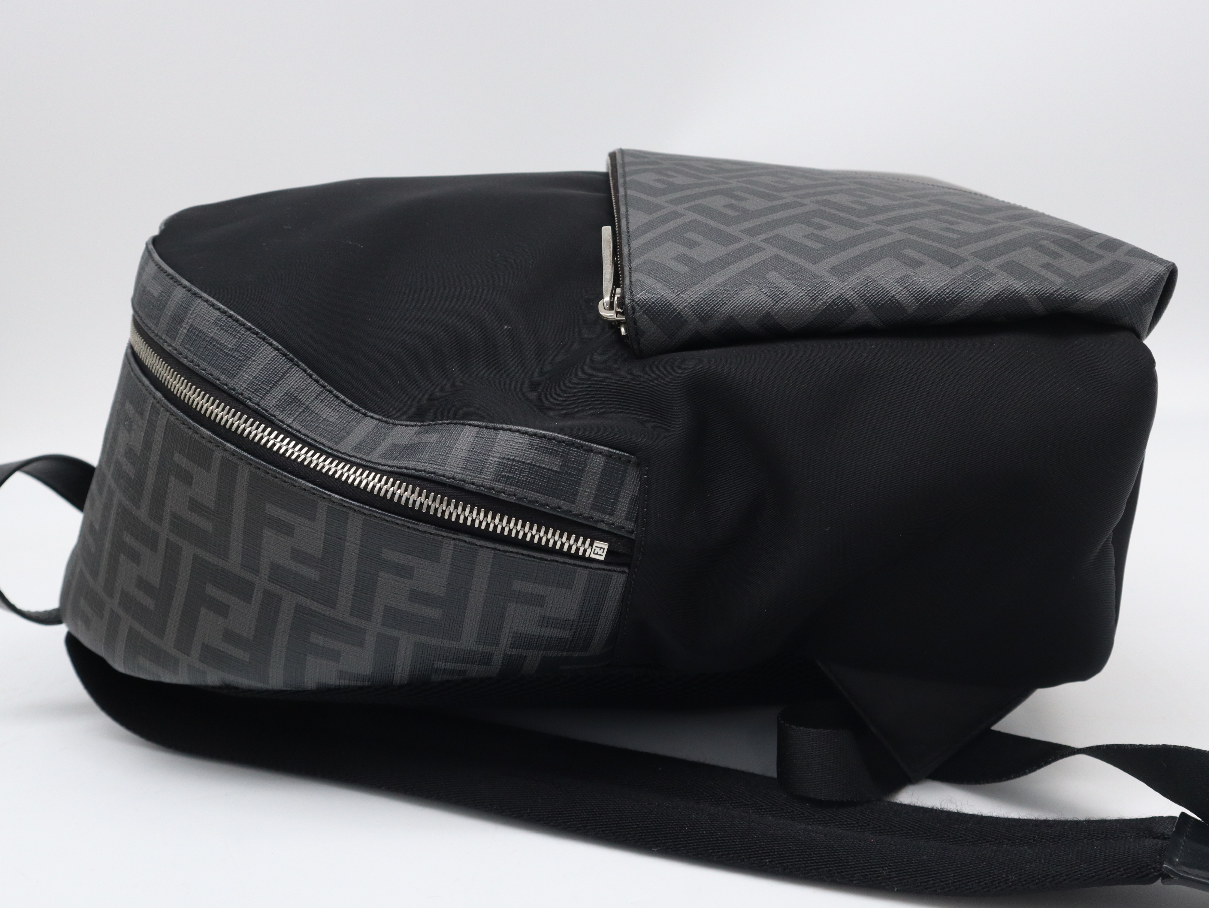 7VZ042 Nylon x Canvas x Leather Diagonal Backpack (Black, Gray, Yellow) with Dust Bag — view 3