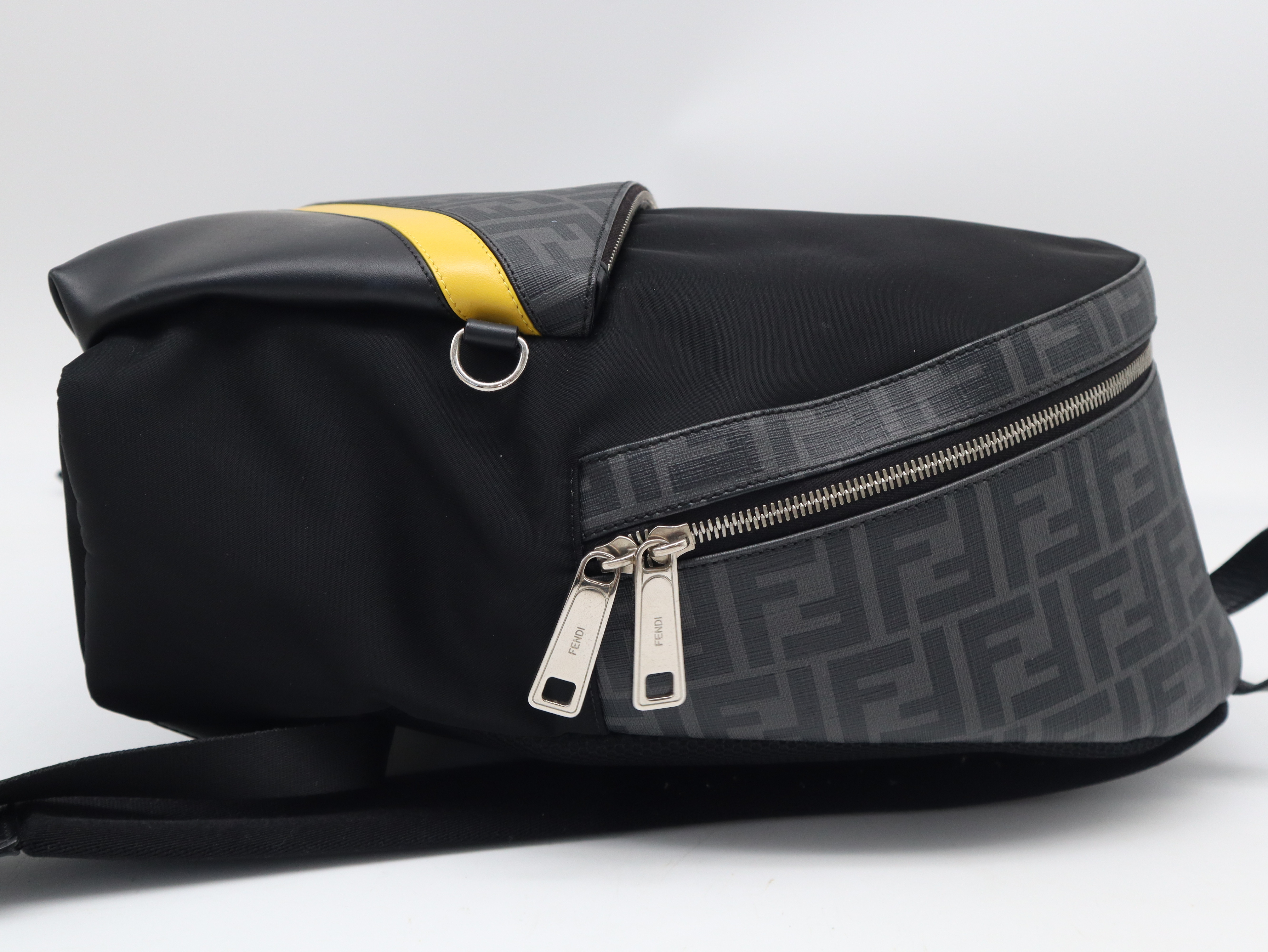 7VZ042 Nylon x Canvas x Leather Diagonal Backpack (Black, Gray, Yellow) with Dust Bag — view 4