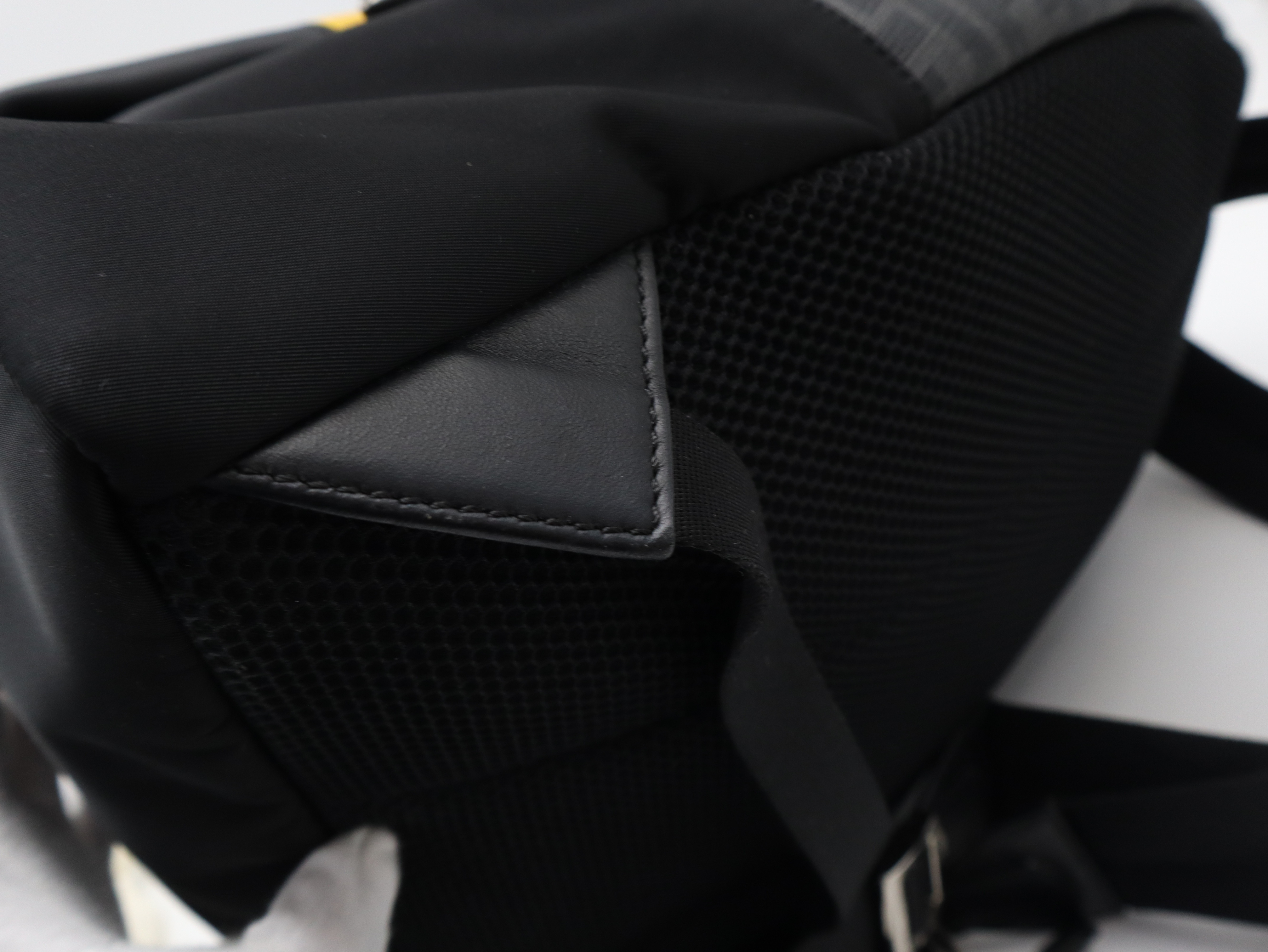 7VZ042 Nylon x Canvas x Leather Diagonal Backpack (Black, Gray, Yellow) with Dust Bag — view 7