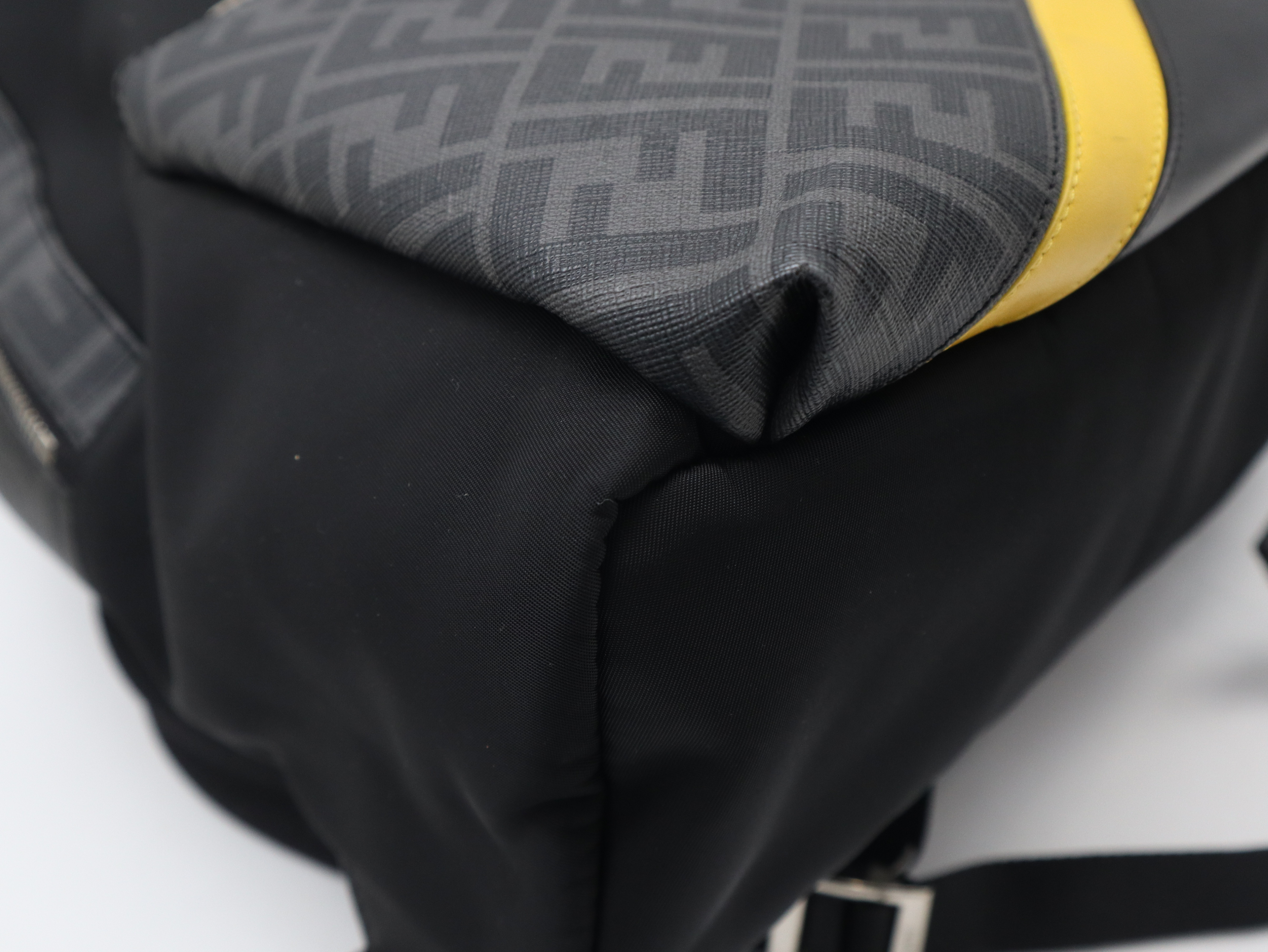 7VZ042 Nylon x Canvas x Leather Diagonal Backpack (Black, Gray, Yellow) with Dust Bag — view 9