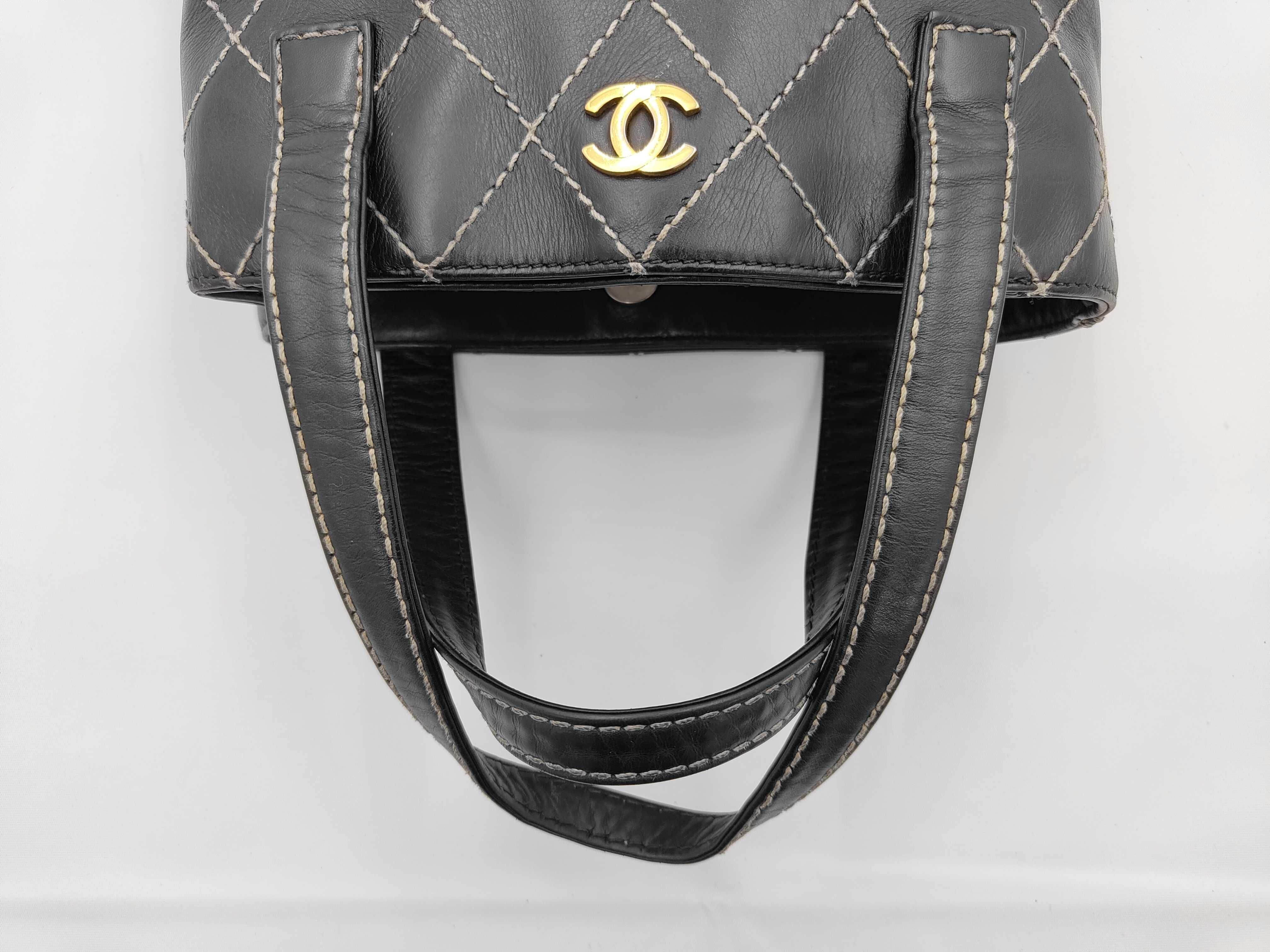 Wild Stitch Leather Handbag, Black with Gold Hardware, 7399736 — view 3