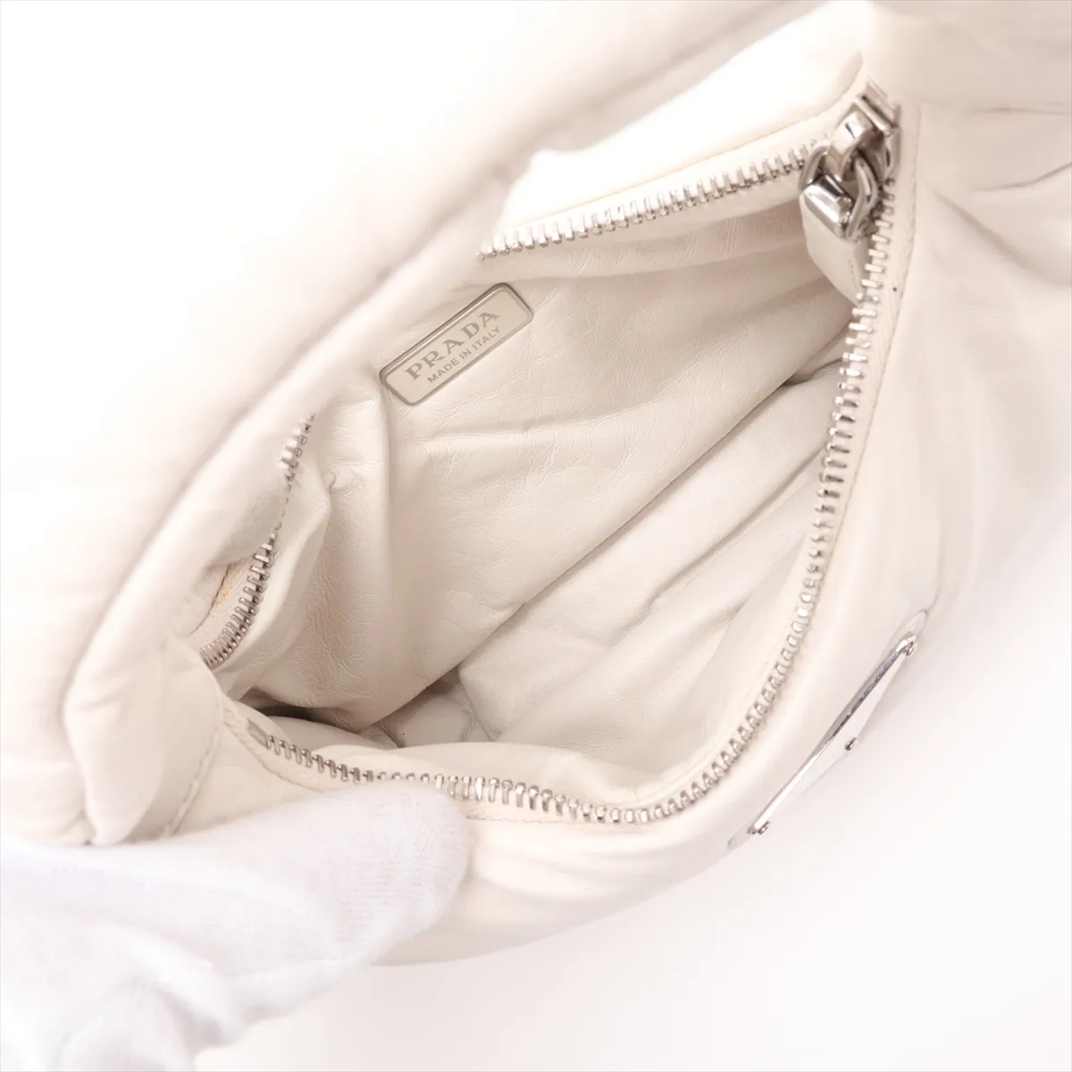 Nappa Leather 2-Way Handbag, White — view 8