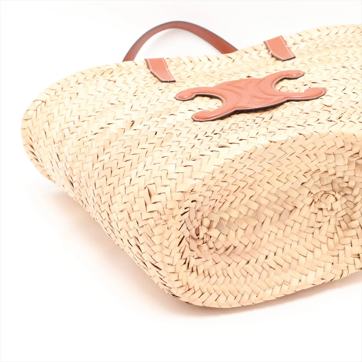 Triomphe Panier Raffia x Leather Basket Bag Beige x Brown — view 4
