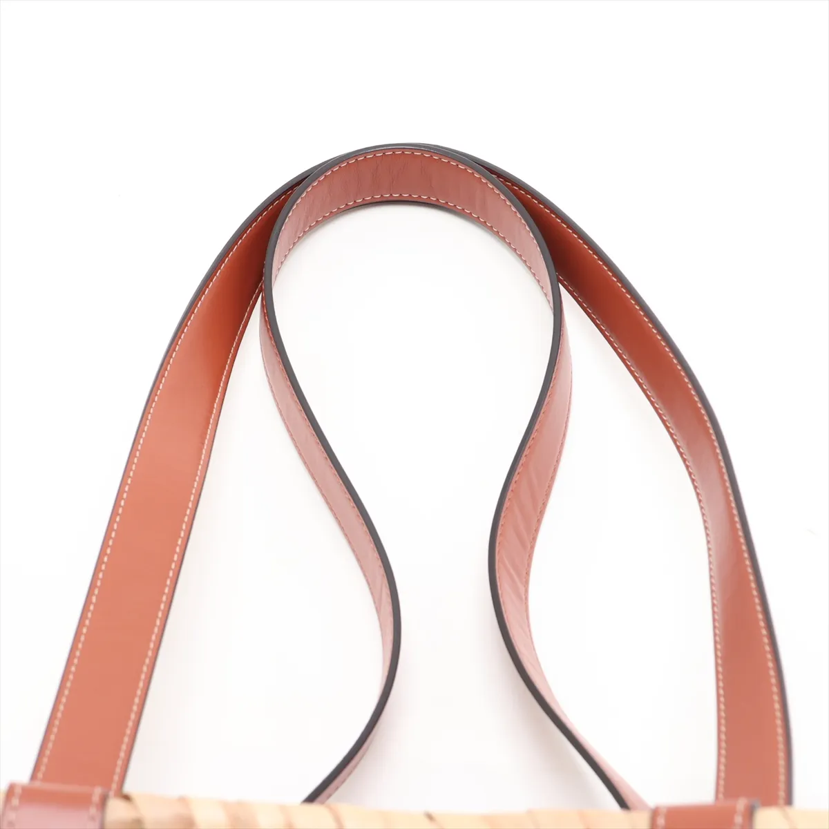 Triomphe Panier Raffia x Leather Basket Bag Beige x Brown — view 6