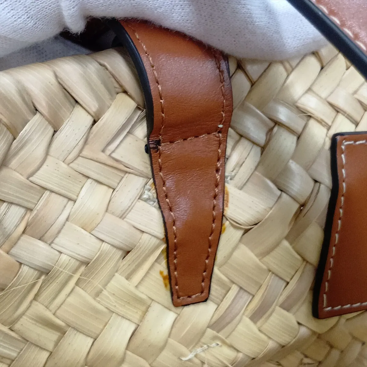 Triomphe Panier Raffia x Leather Basket Bag Beige x Brown — view 9