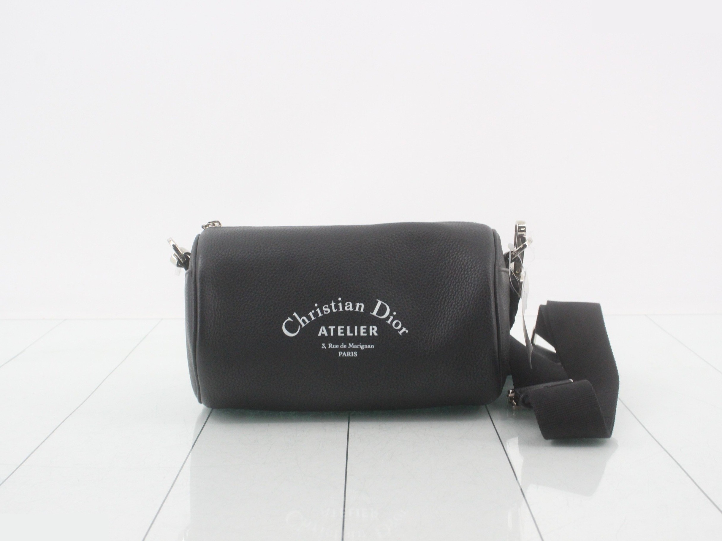 Roller shoulder bag, leather, black