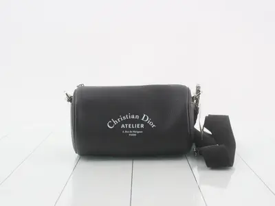 Roller shoulder bag, leather, black