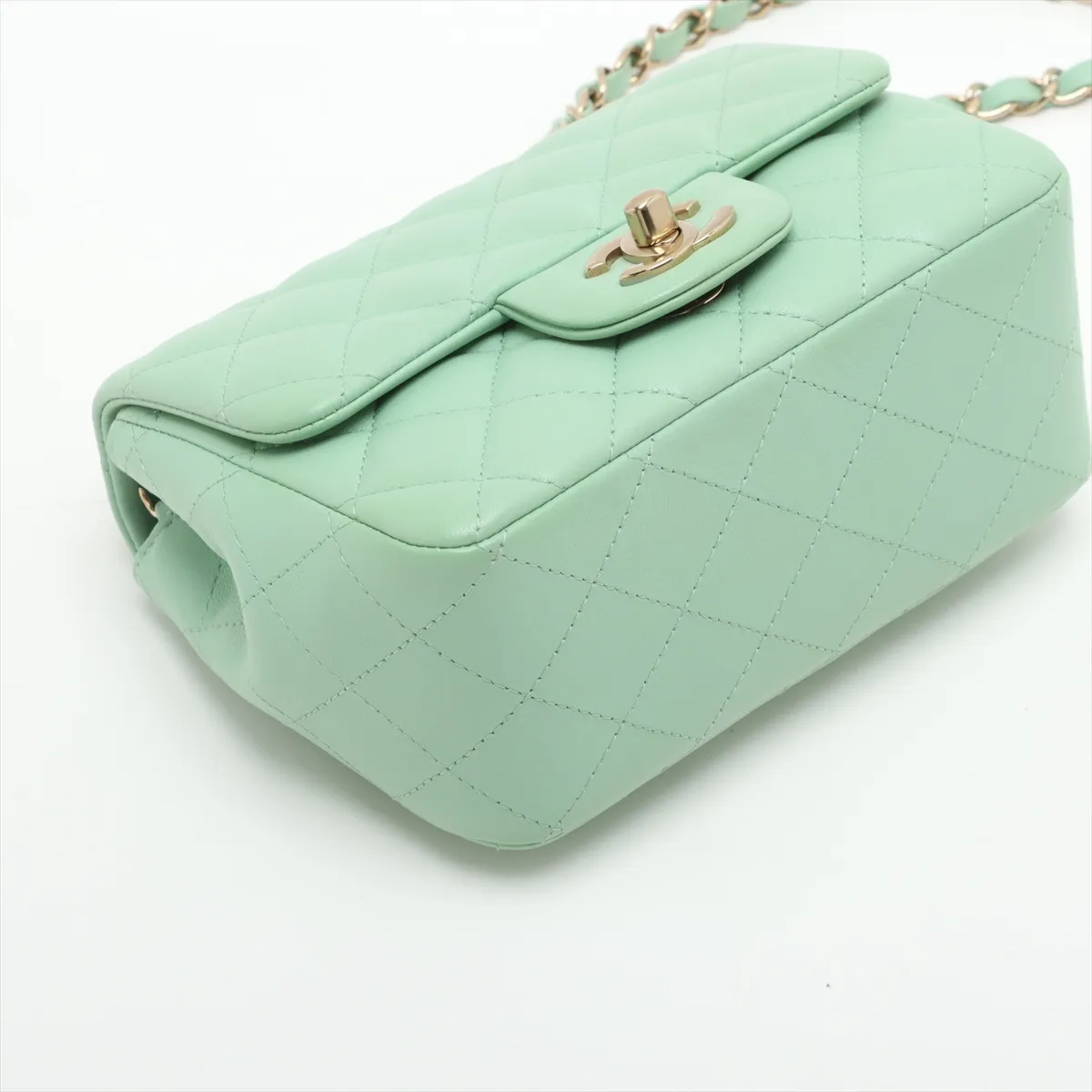 Mini Matelasse 17 Lambskin Single Flap Single Chain Bag Green Gold Hardware J1KL9218 Random Plate A35200 — view 4