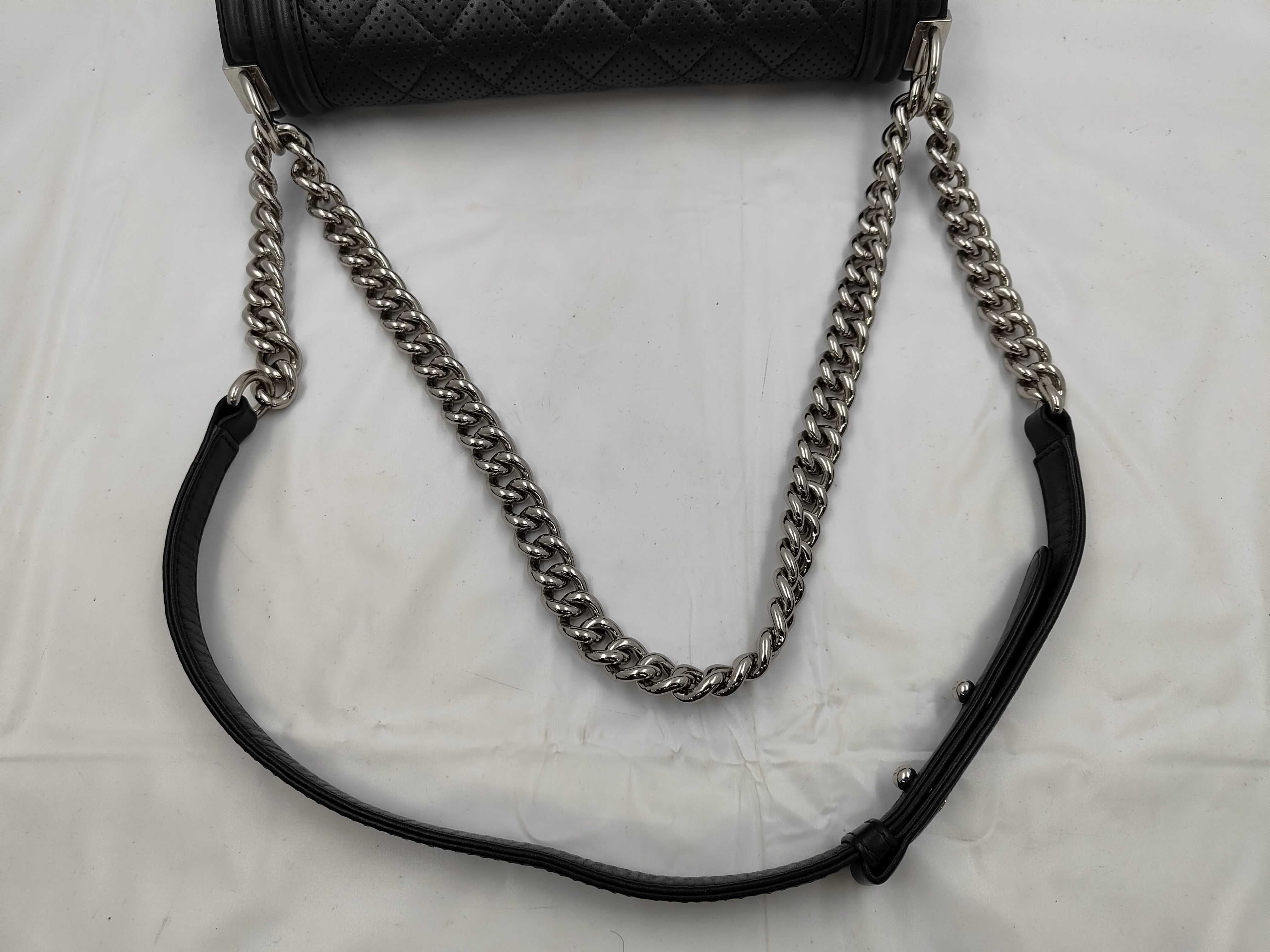 Boy Chanel Large Shoulder Bag, Silver Hardware, Perforated Leather, Black, Serial Number 19 — view 3