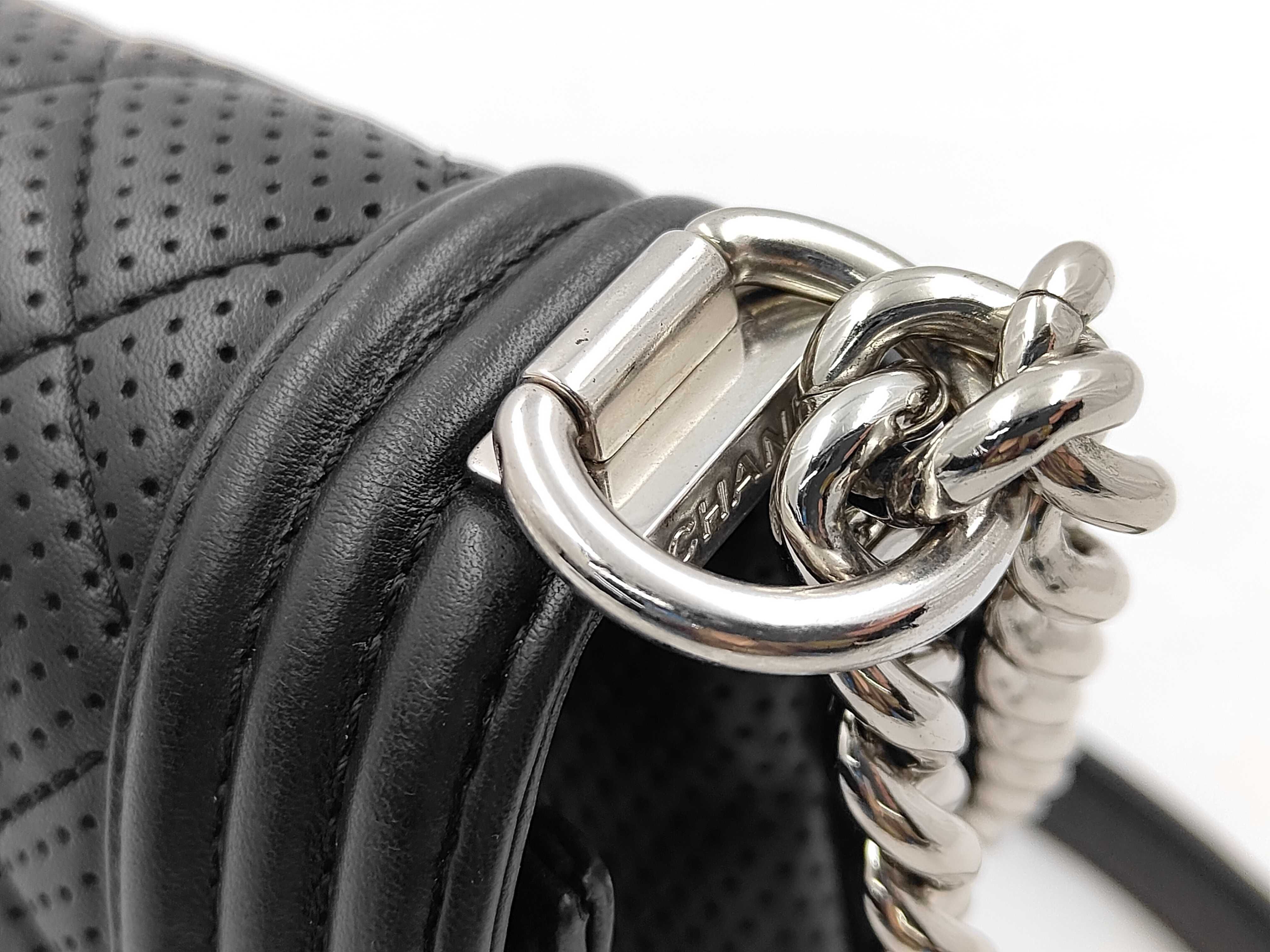Boy Chanel Large Shoulder Bag, Silver Hardware, Perforated Leather, Black, Serial Number 19 — view 5