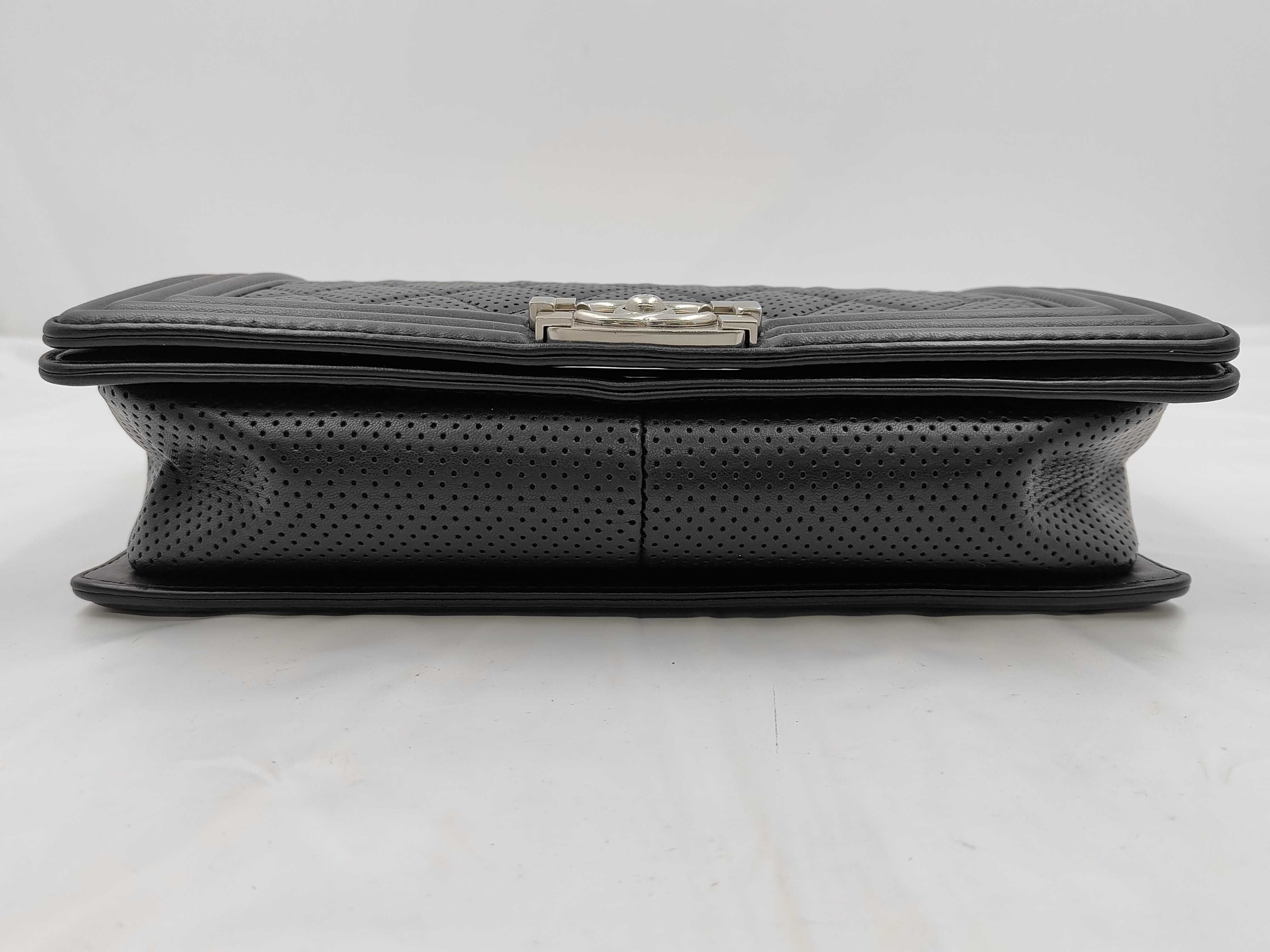 Boy Chanel Large Shoulder Bag, Silver Hardware, Perforated Leather, Black, Serial Number 19 — view 8