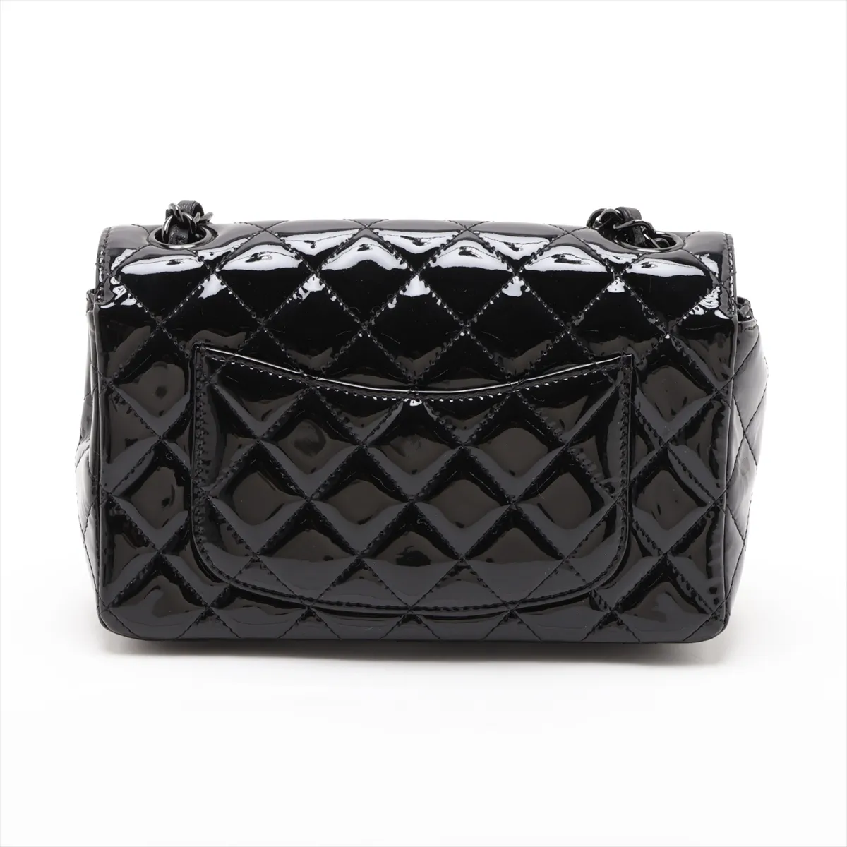 Mini Matelassé 20 Patent Leather Single Flap Single Chain Bag, Black with Black Hardware, U8UG6C37, Random Plate, A69900 — view 2
