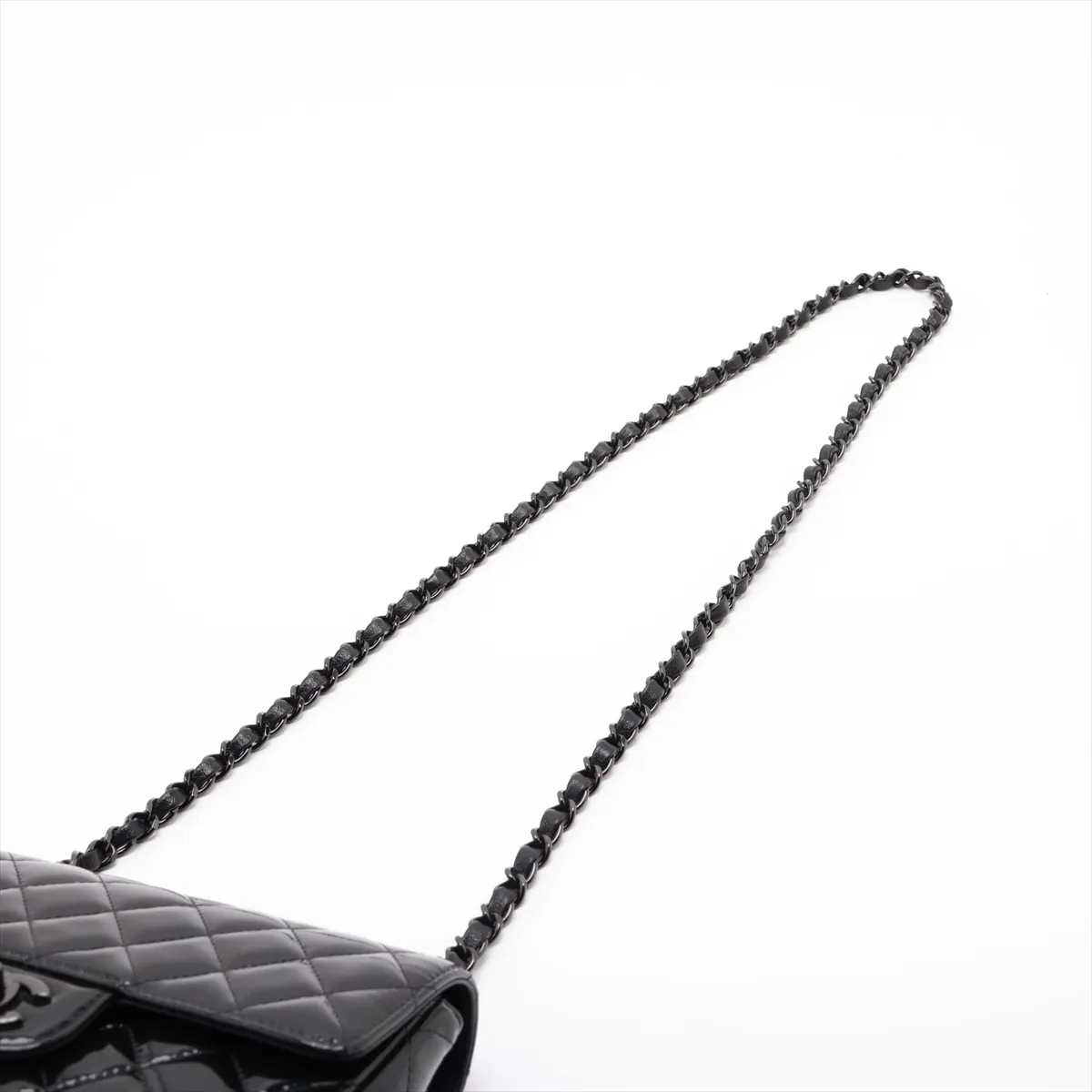 Mini Matelassé 20 Patent Leather Single Flap Single Chain Bag, Black with Black Hardware, U8UG6C37, Random Plate, A69900 — view 5
