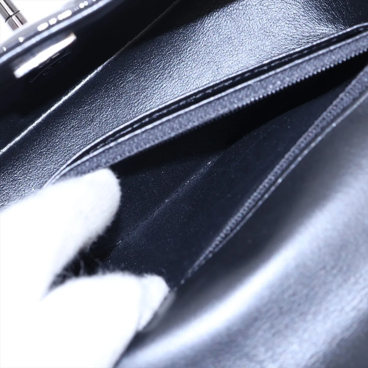 Mini Matelassé 20 Patent Leather Single Flap Single Chain Bag, Black with Black Hardware, U8UG6C37, Random Plate, A69900 — view 8