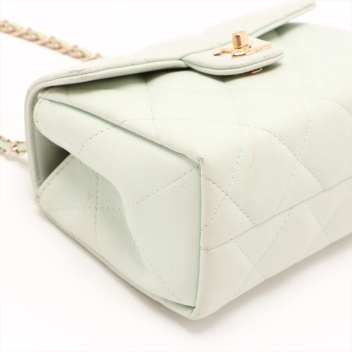 Matelasse Caviar Skin 2WAY Handbag Green Gold Hardware L55XGCP8 Random Serial — view 4
