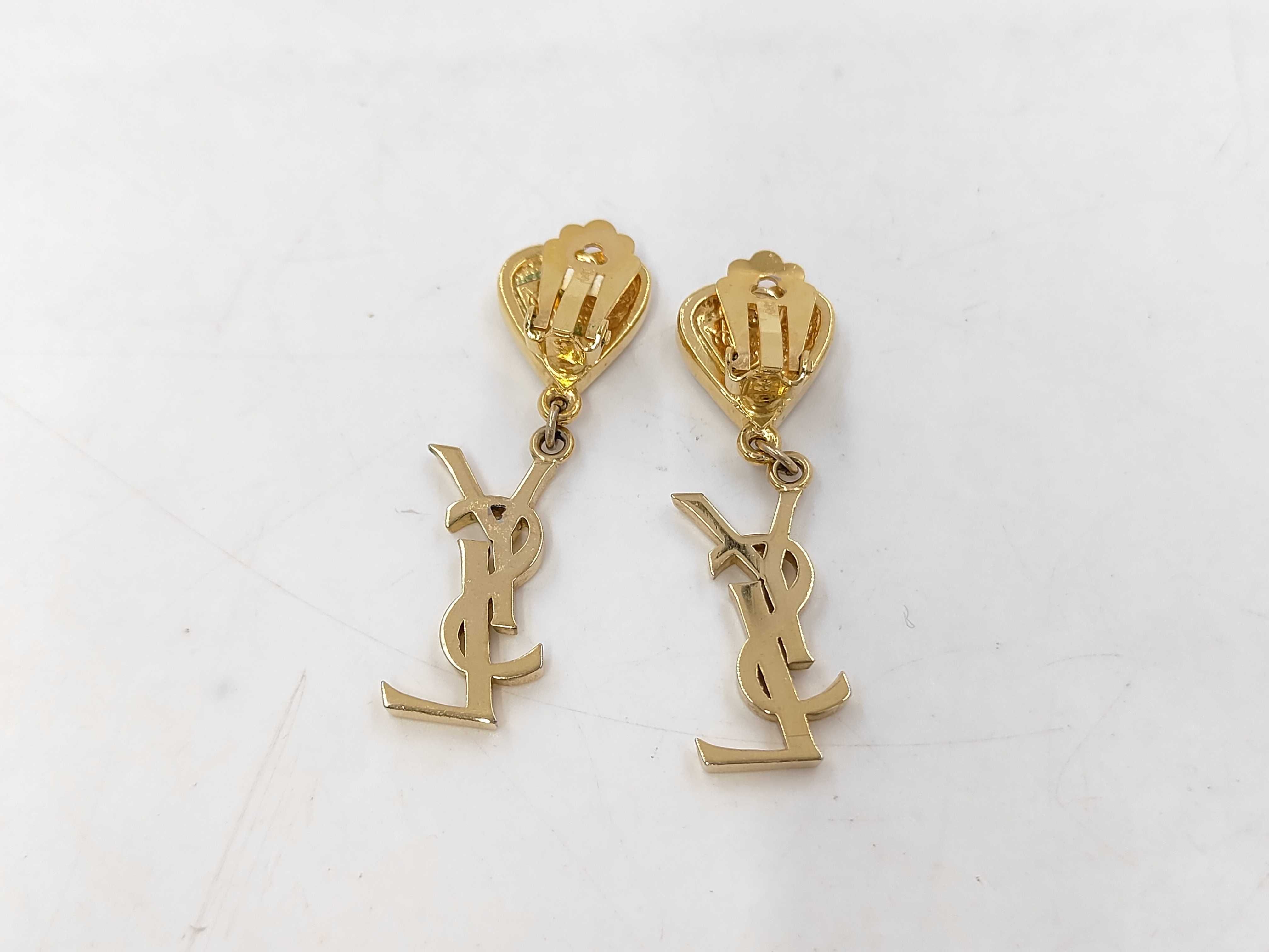 earrings, YSL, rhinestone, gold plated, in box. — view 2