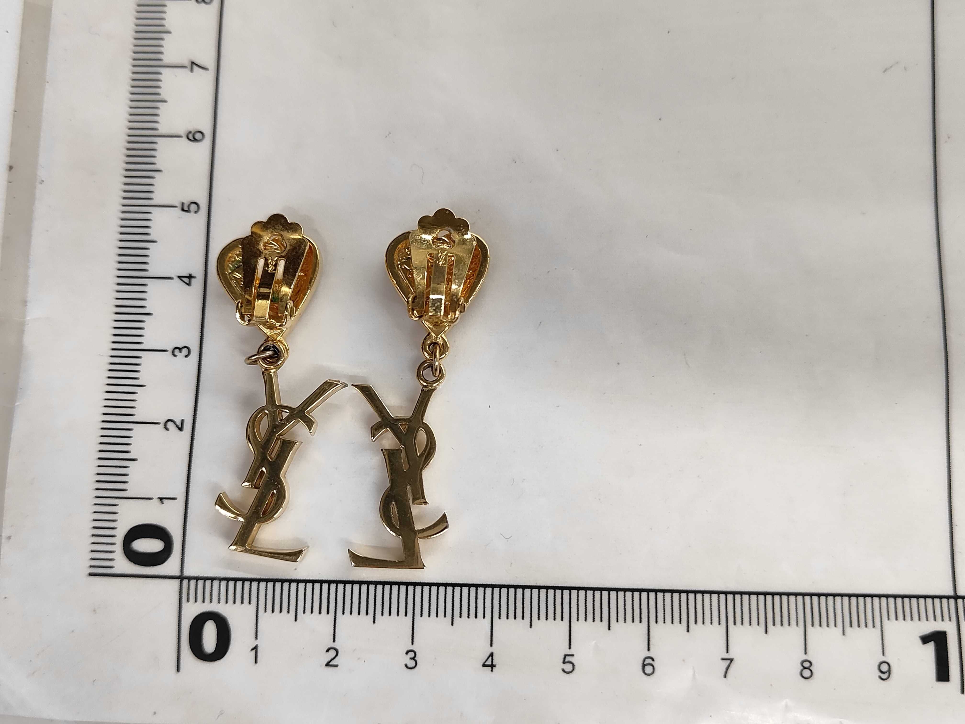 earrings, YSL, rhinestone, gold plated, in box. — view 6