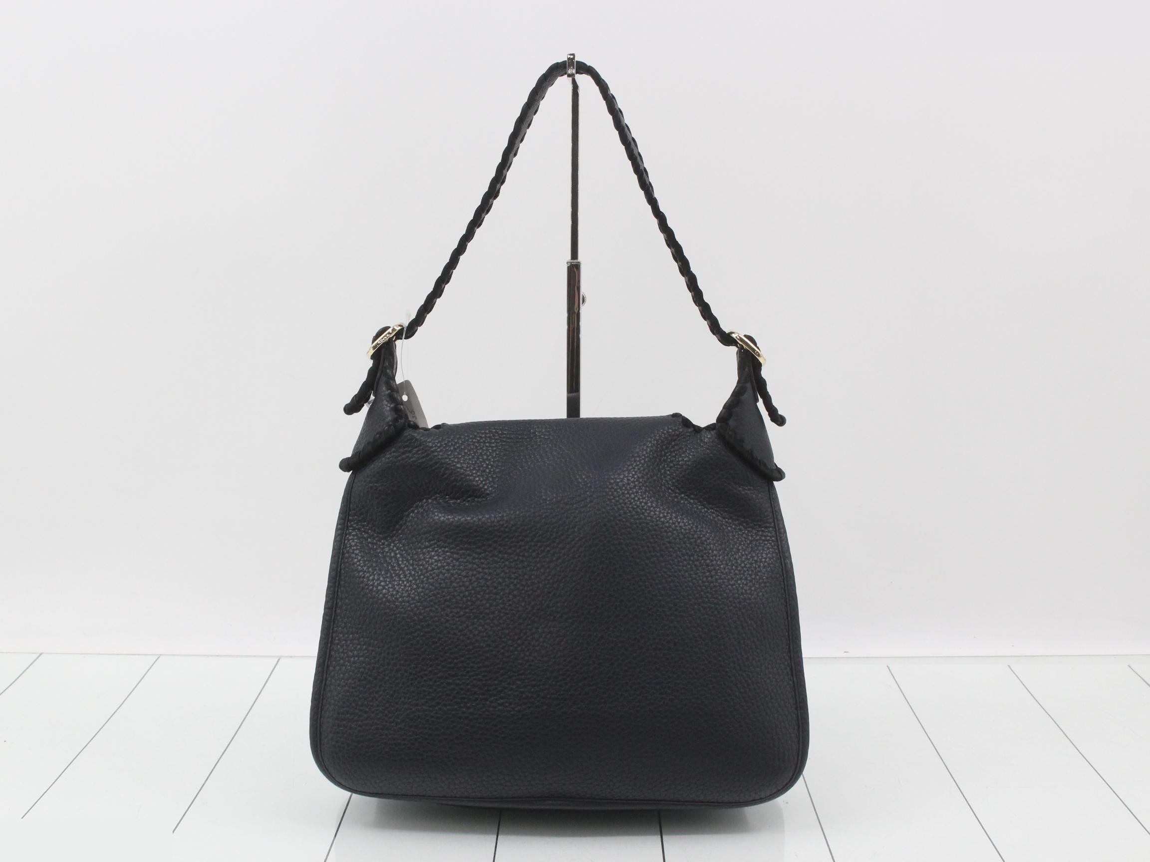 Granada Anagram Shoulder Bag, Leather, Navy — view 2