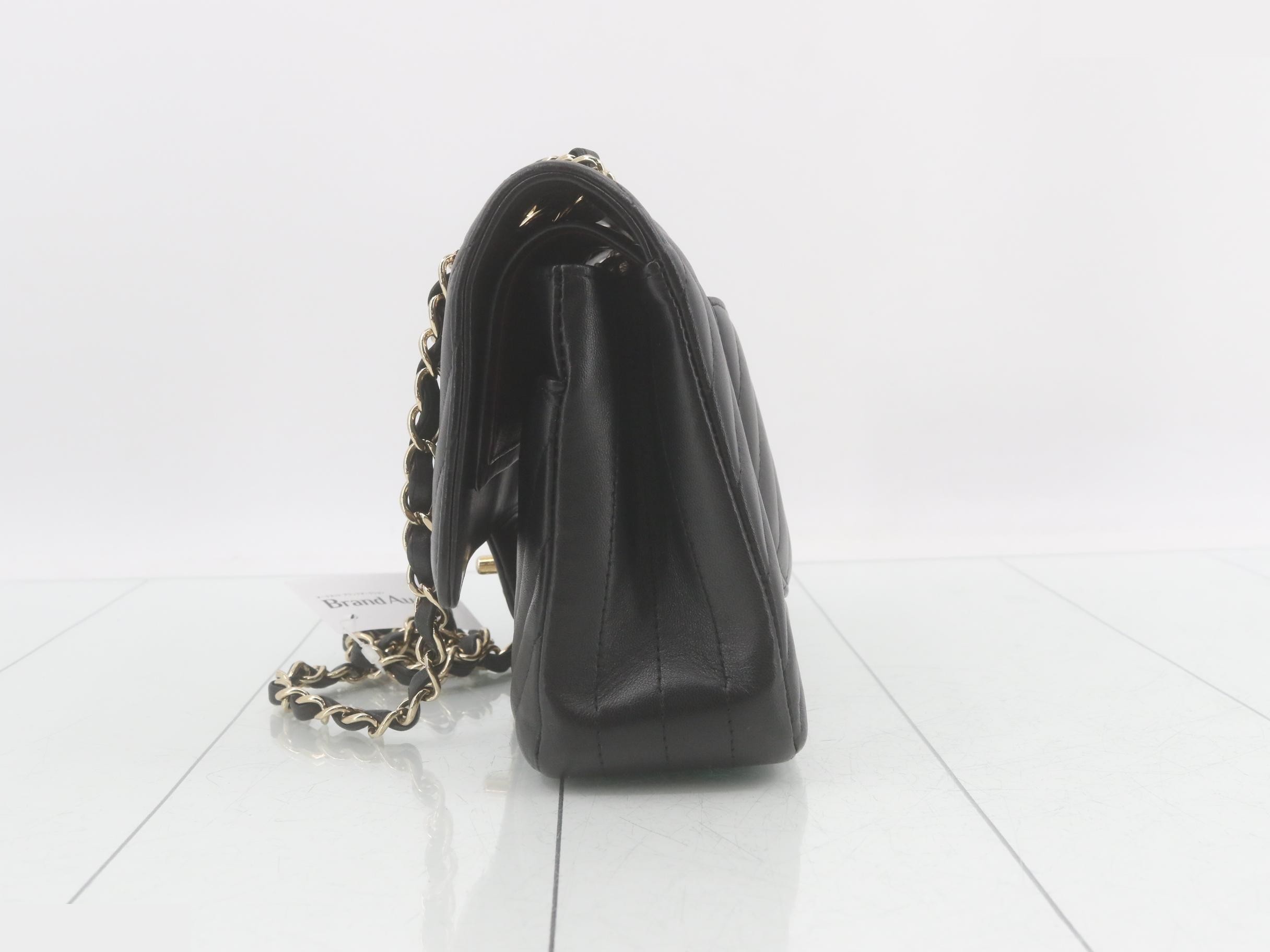 V-stitch lambskin double flap double chain shoulder bag — view 3