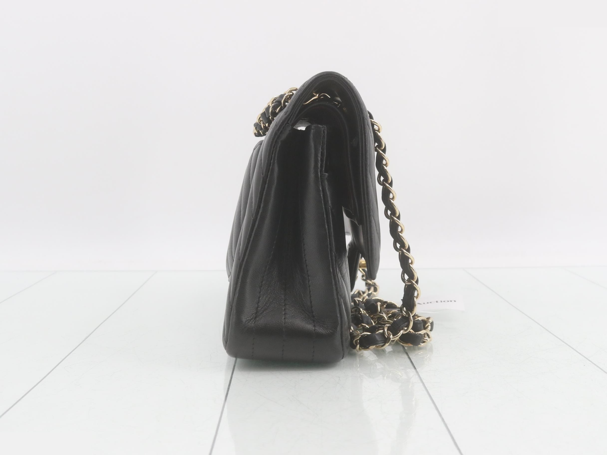 V-stitch lambskin double flap double chain shoulder bag — view 4