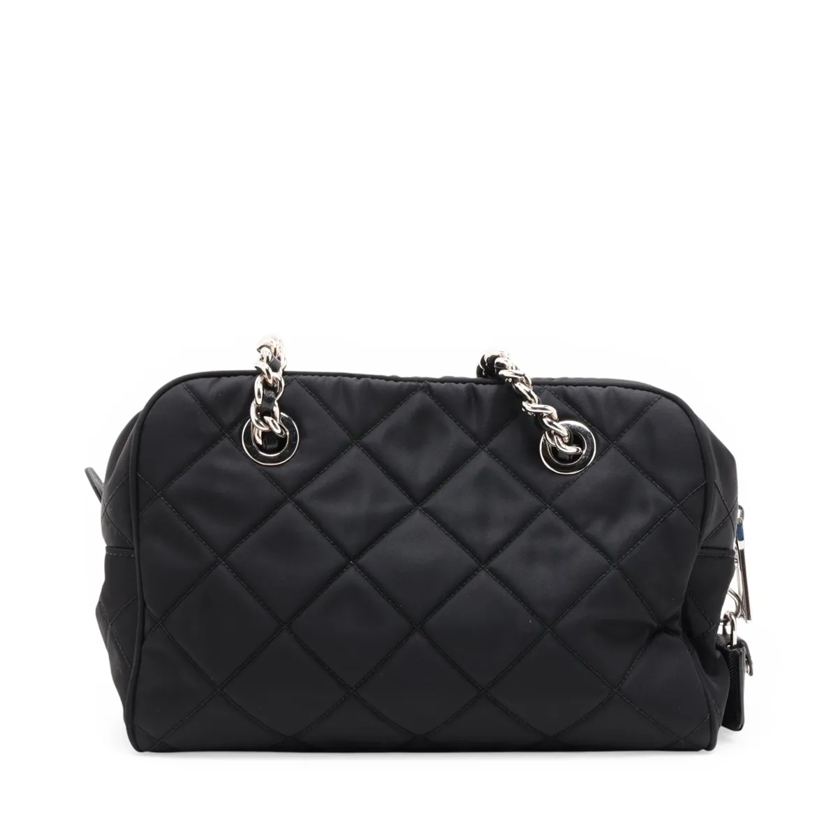 Tessuto Inpunto Nylon x Leather Chain Shoulder Bag, Black — view 2
