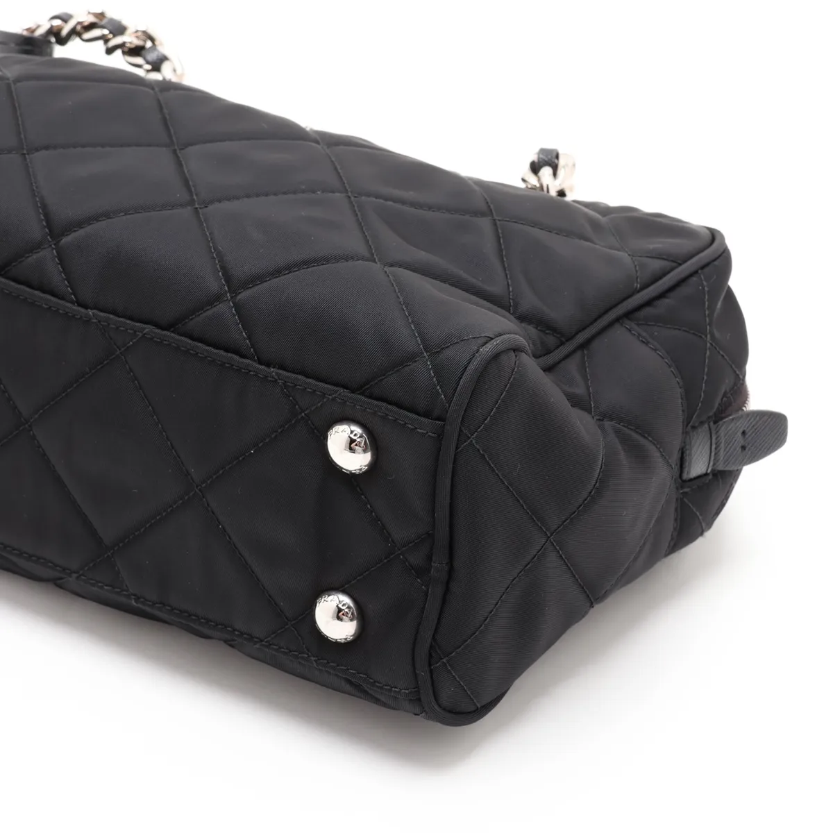 Tessuto Inpunto Nylon x Leather Chain Shoulder Bag, Black — view 3