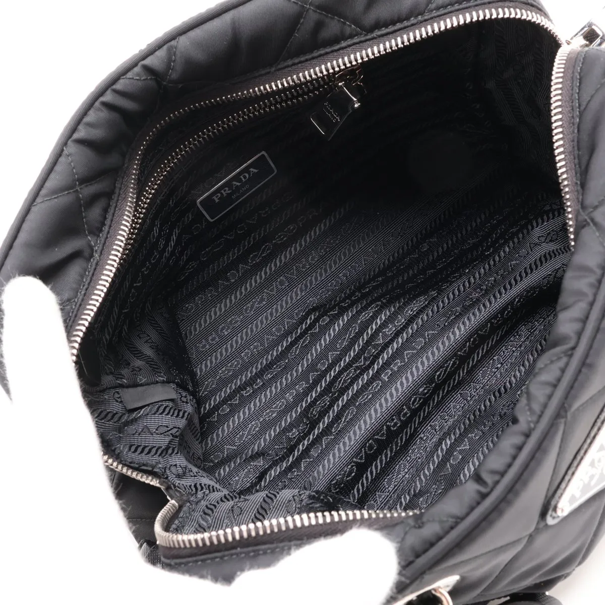 Tessuto Inpunto Nylon x Leather Chain Shoulder Bag, Black — view 7