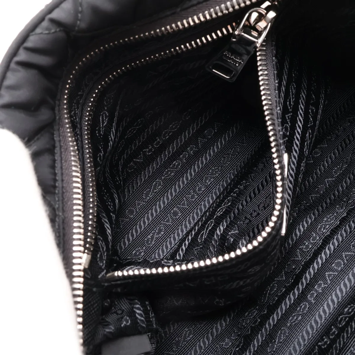 Tessuto Inpunto Nylon x Leather Chain Shoulder Bag, Black — view 8