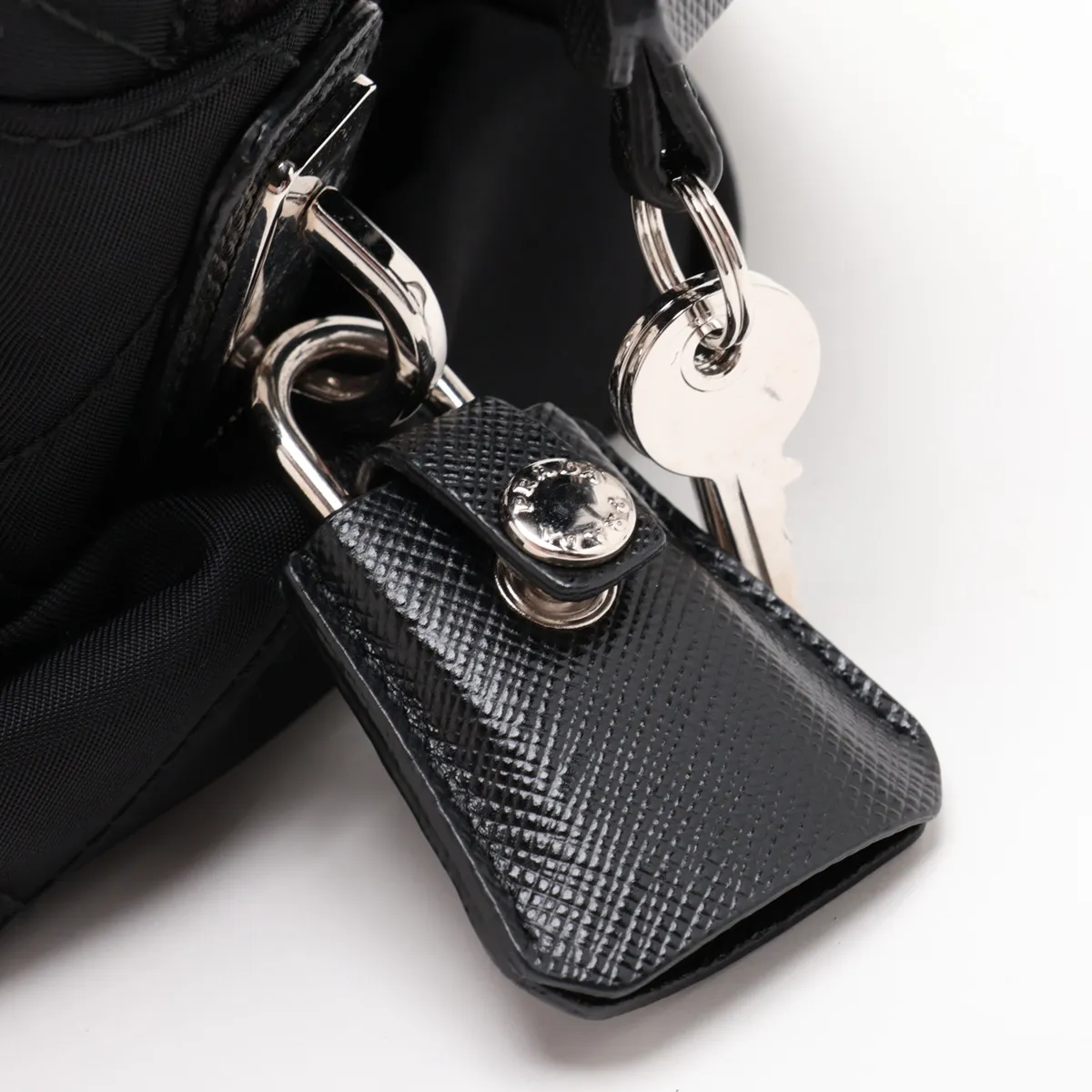 Tessuto Inpunto Nylon x Leather Chain Shoulder Bag, Black — view 10