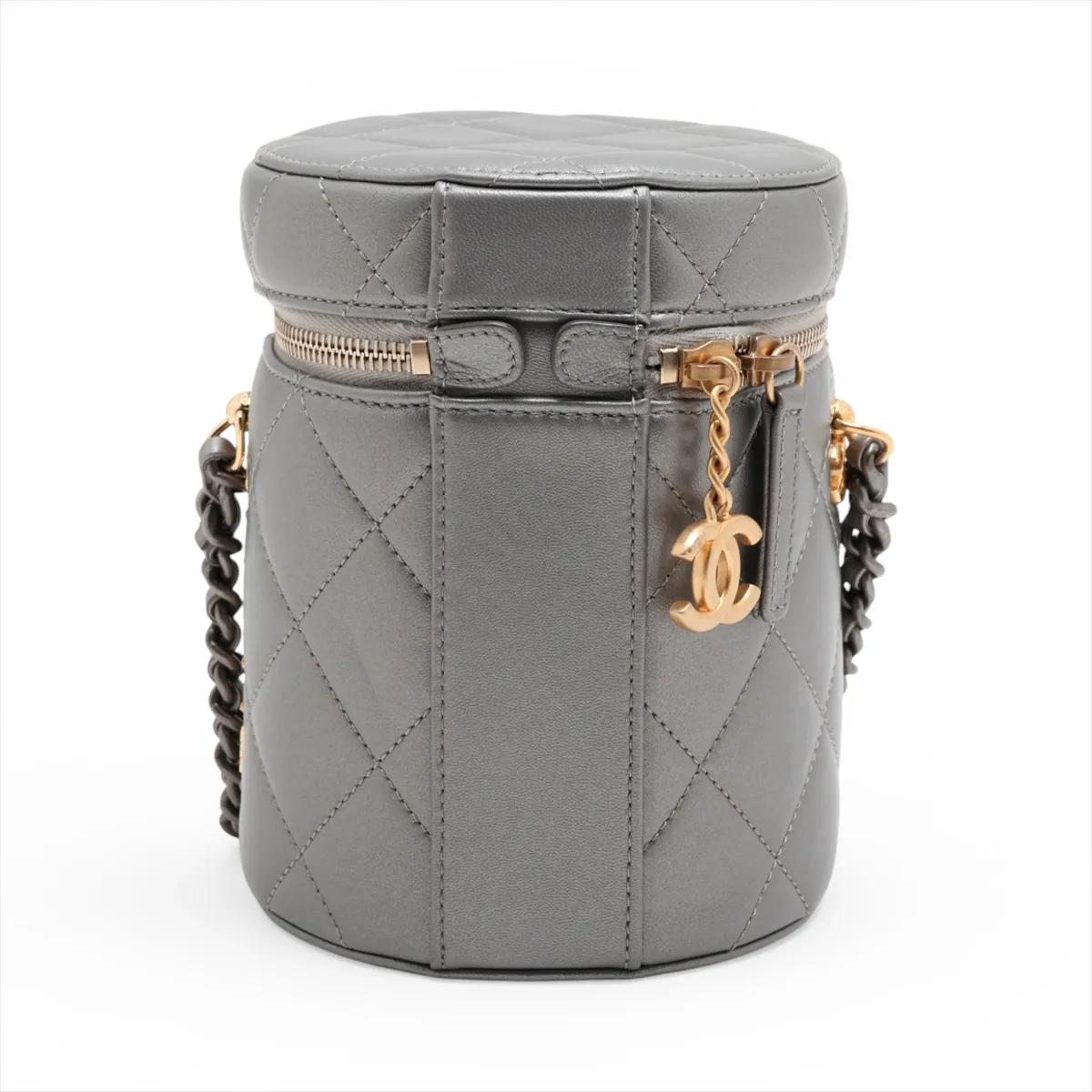 Matelassé Lambskin Chain Shoulder Bag, Silver with Gold and Silver Hardware, H40X0E17, Random Plate — view 2