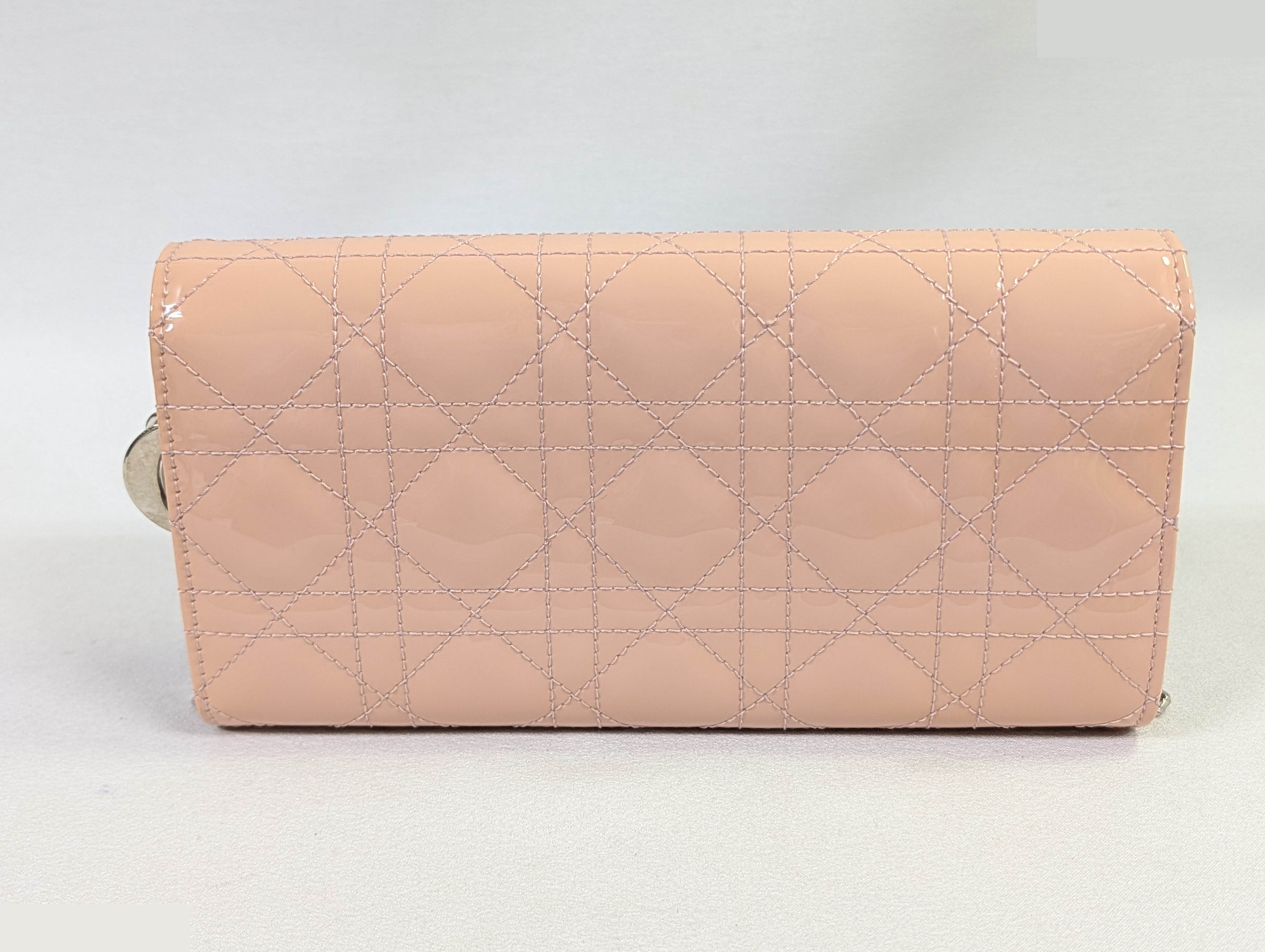 Cannage Enamel Chain Wallet with Dior Charm, Pink — view 2