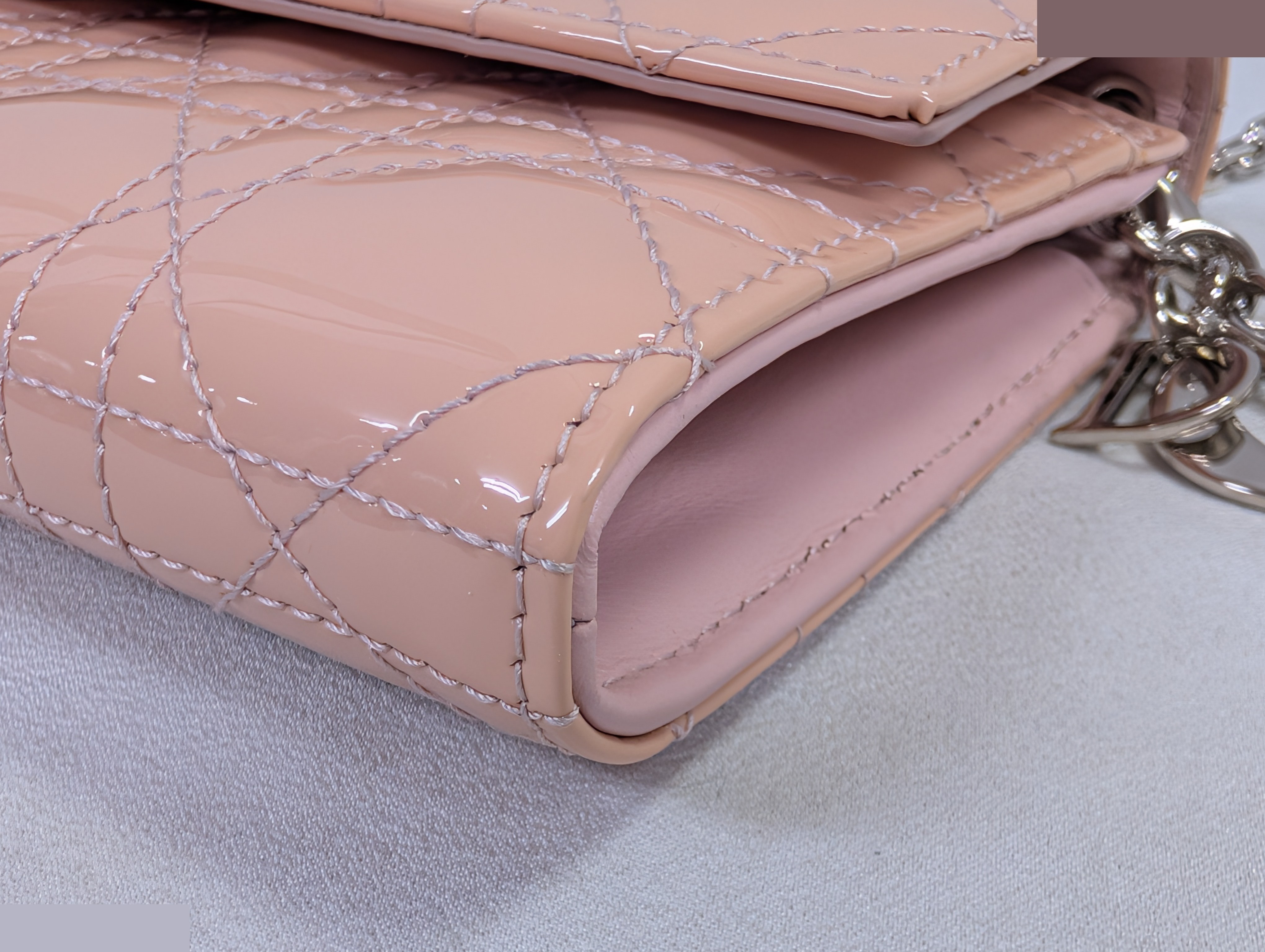 Cannage Enamel Chain Wallet with Dior Charm, Pink — view 3