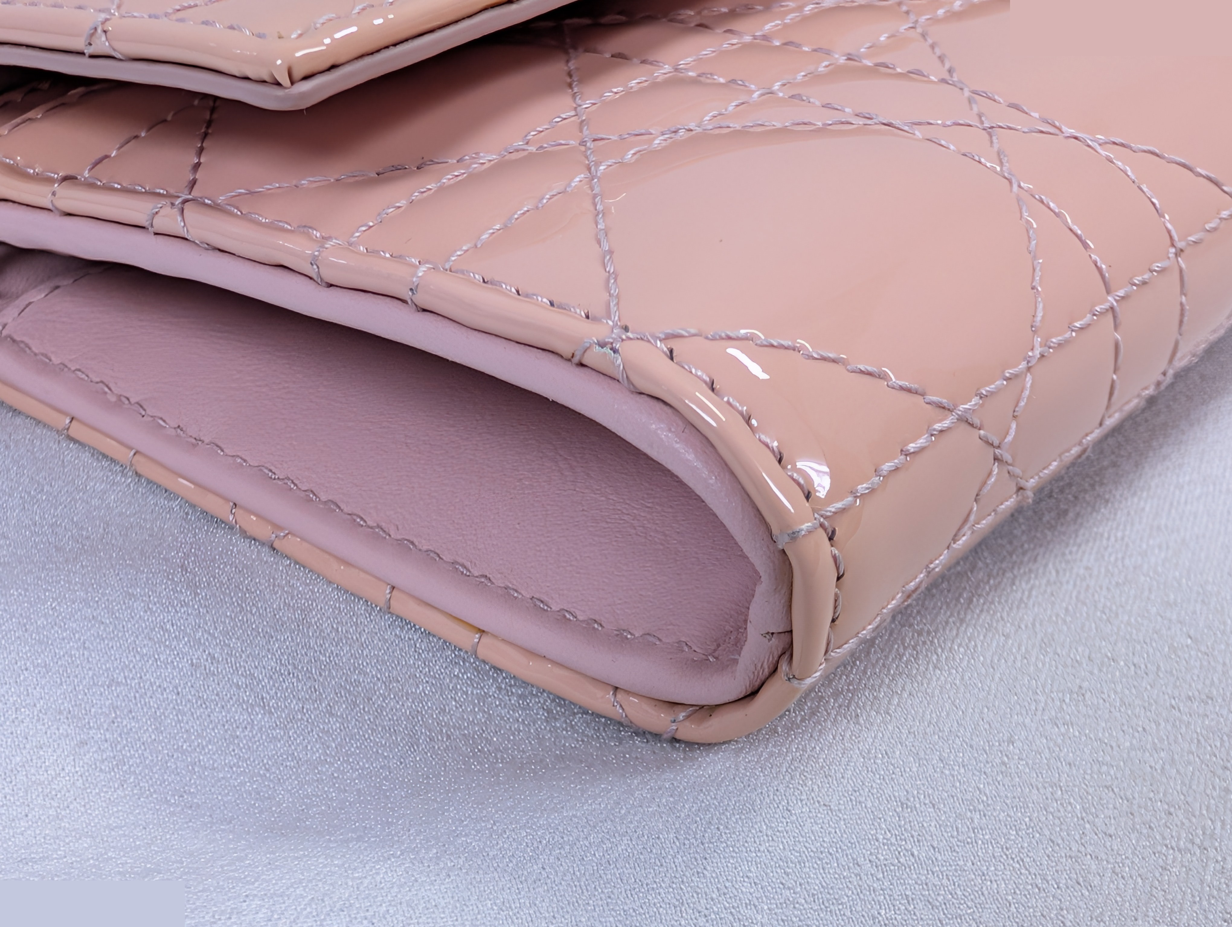 Cannage Enamel Chain Wallet with Dior Charm, Pink — view 4