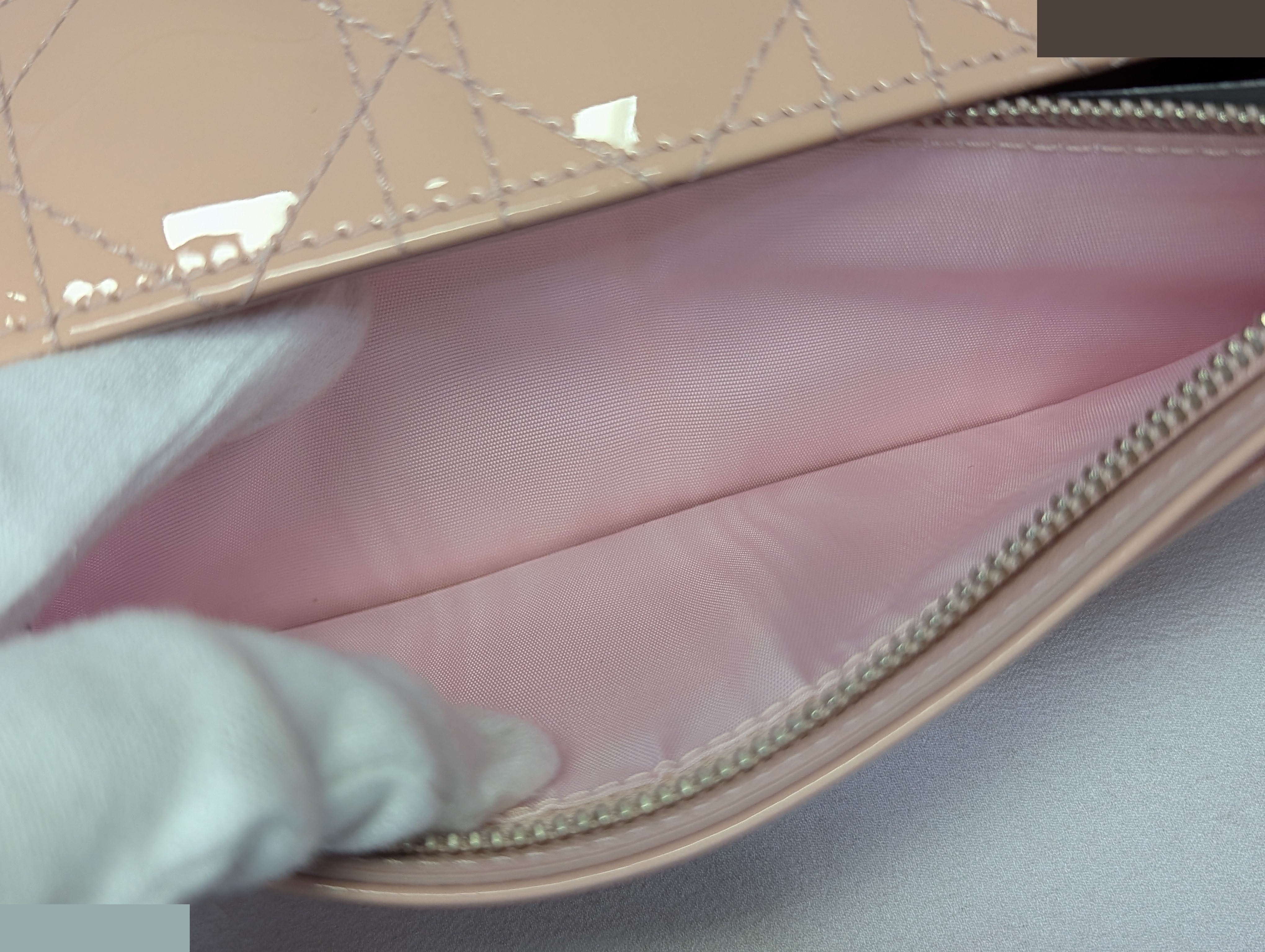 Cannage Enamel Chain Wallet with Dior Charm, Pink — view 6