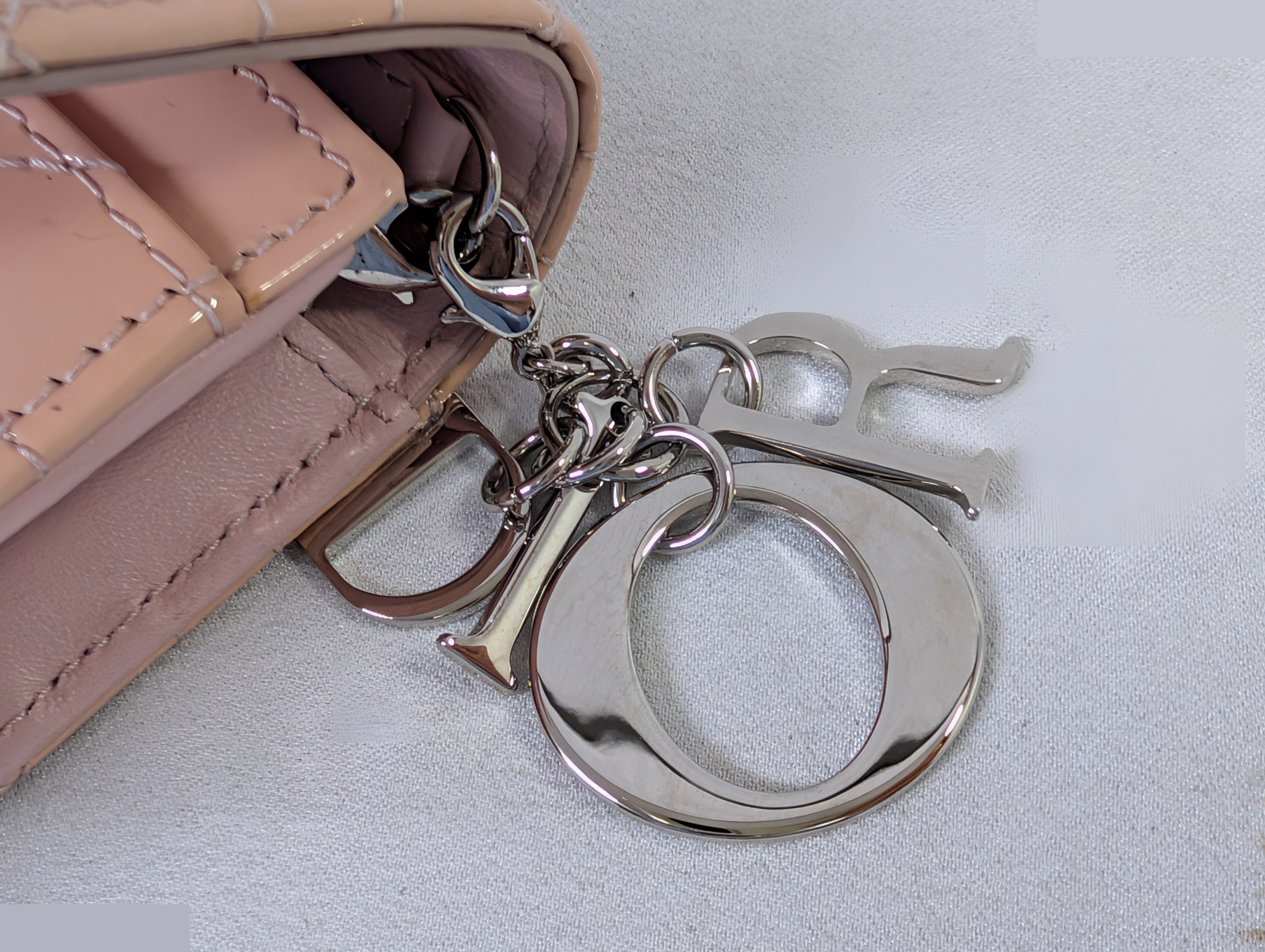 Cannage Enamel Chain Wallet with Dior Charm, Pink — view 8