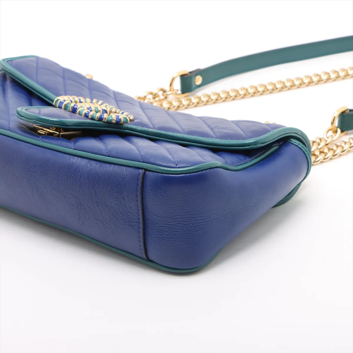 GG Marmont Leather Chain Shoulder Bag, Blue x Green, 443497 — view 3
