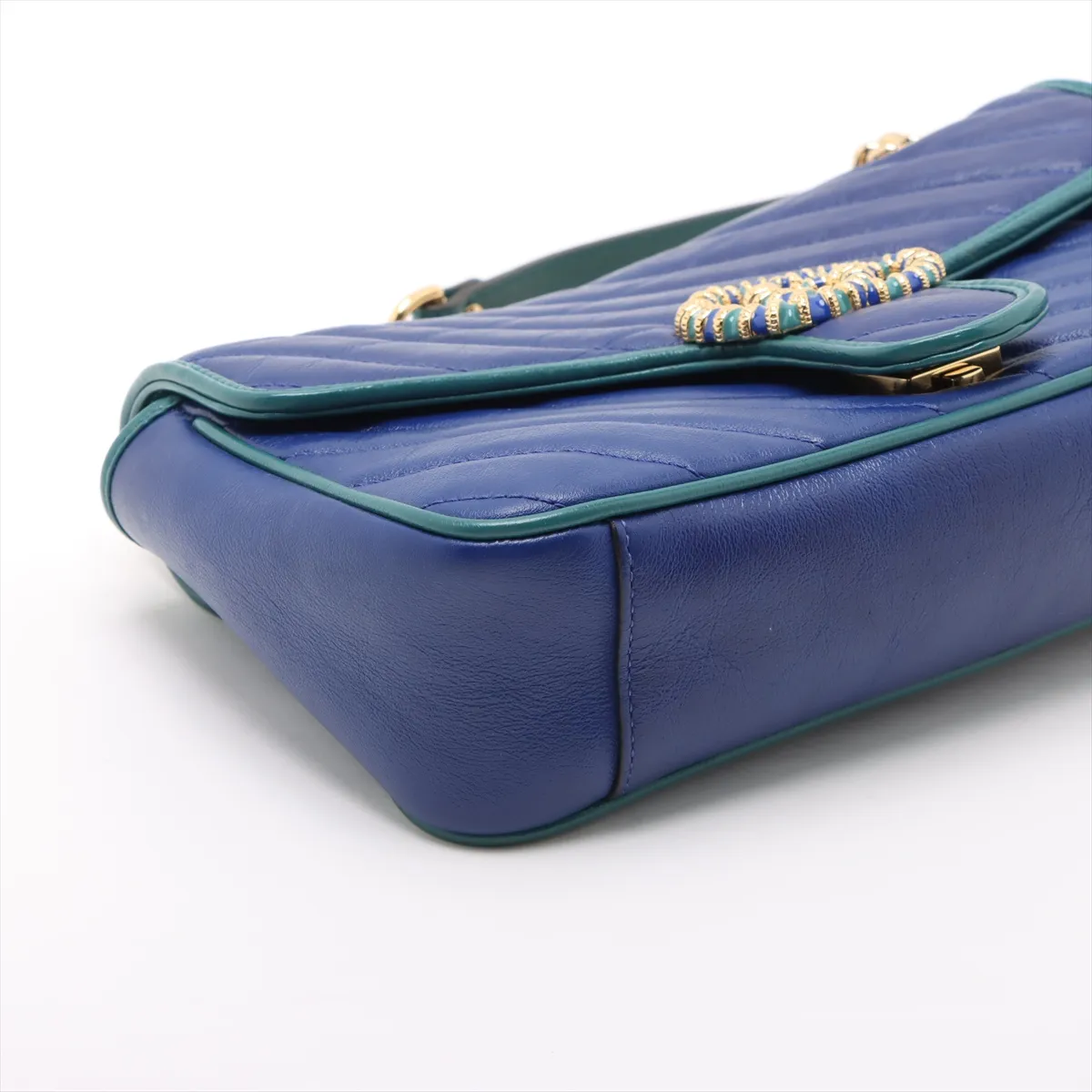 GG Marmont Leather Chain Shoulder Bag, Blue x Green, 443497 — view 4