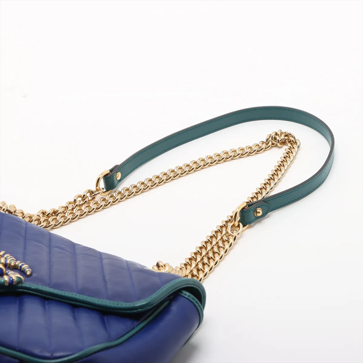 GG Marmont Leather Chain Shoulder Bag, Blue x Green, 443497 — view 5
