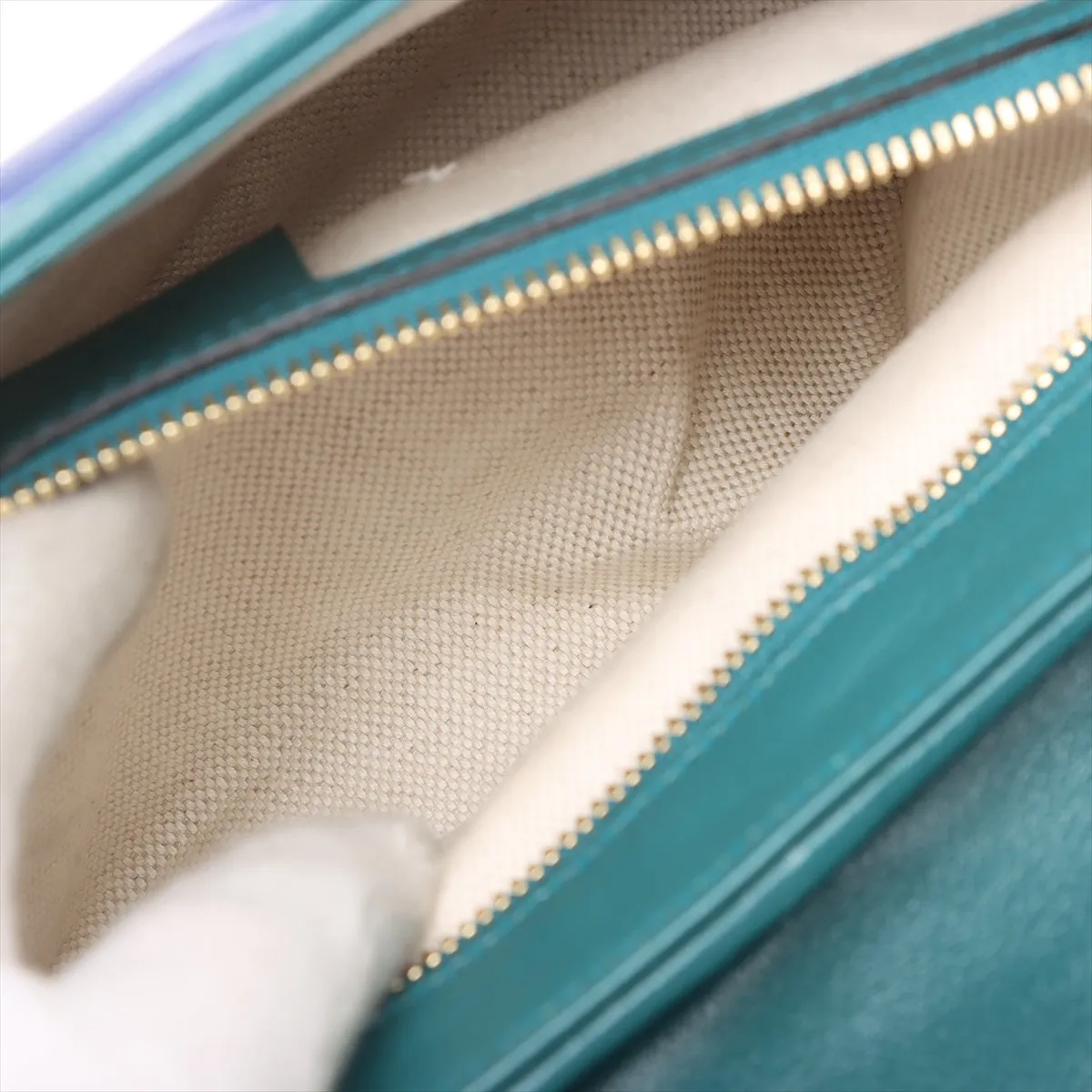 GG Marmont Leather Chain Shoulder Bag, Blue x Green, 443497 — view 7