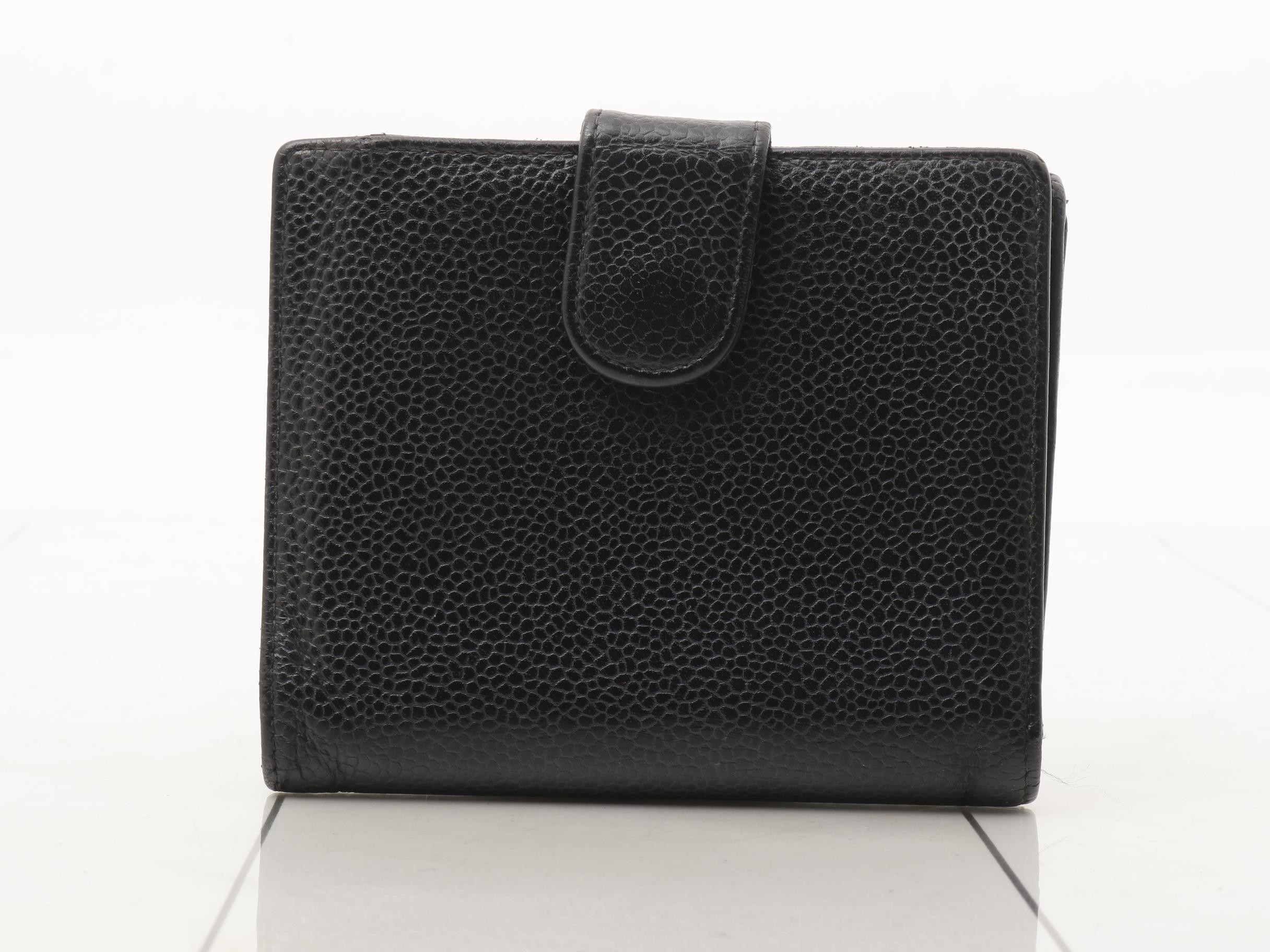 Bi-fold wallet, caviar leather, gold hardware, black — view 2