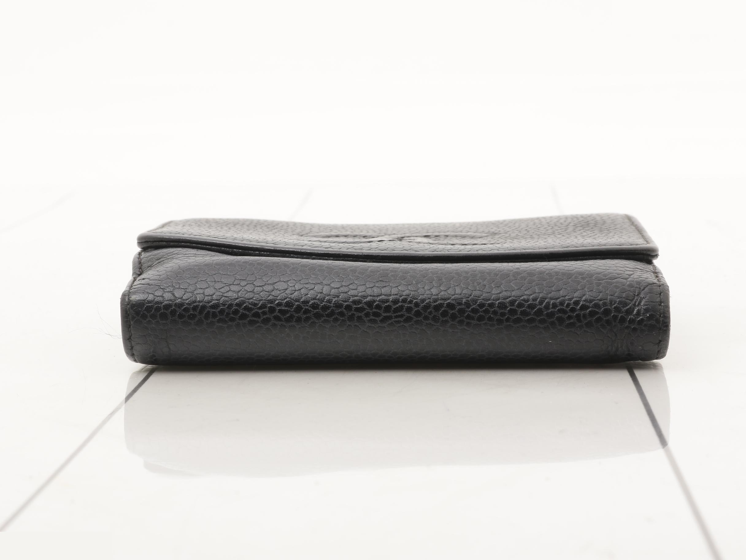 Bi-fold wallet, caviar leather, gold hardware, black — view 3
