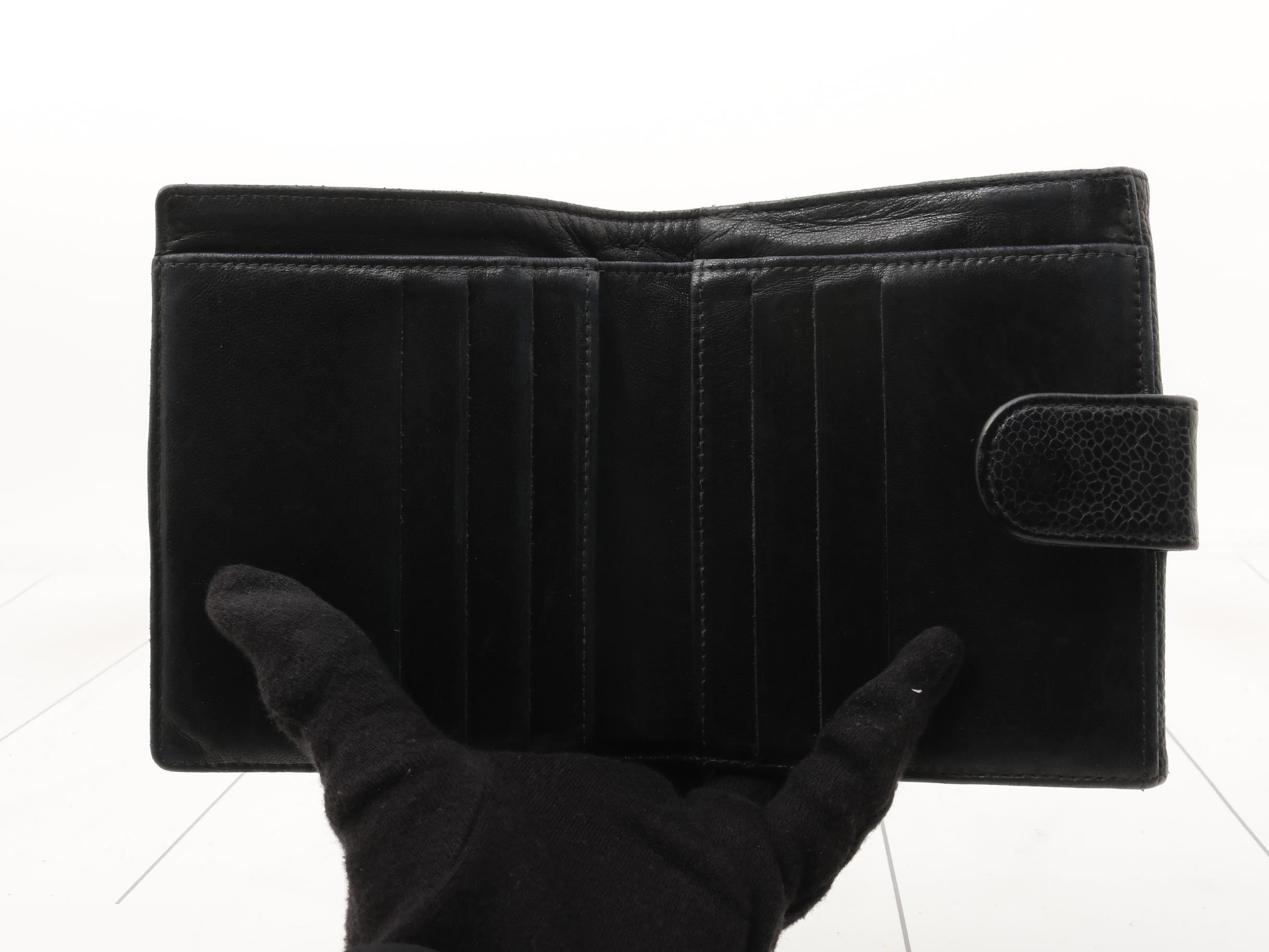 Bi-fold wallet, caviar leather, gold hardware, black — view 4