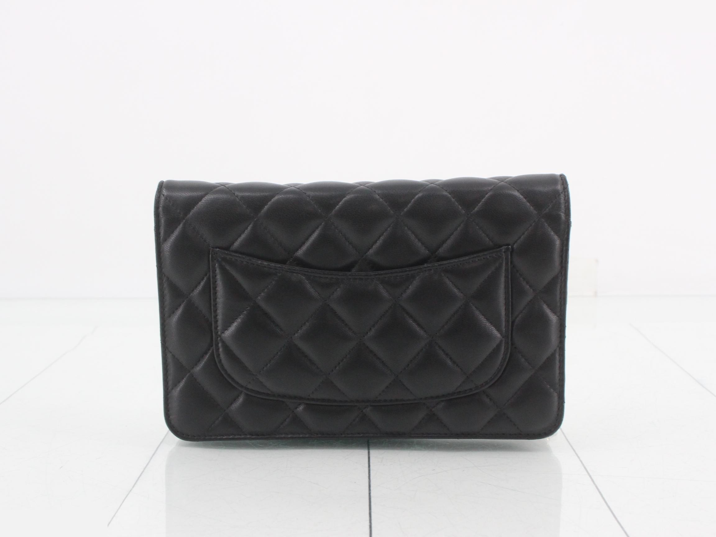 Matelassé Lambskin Wallet Shoulder Bag, Black — view 2