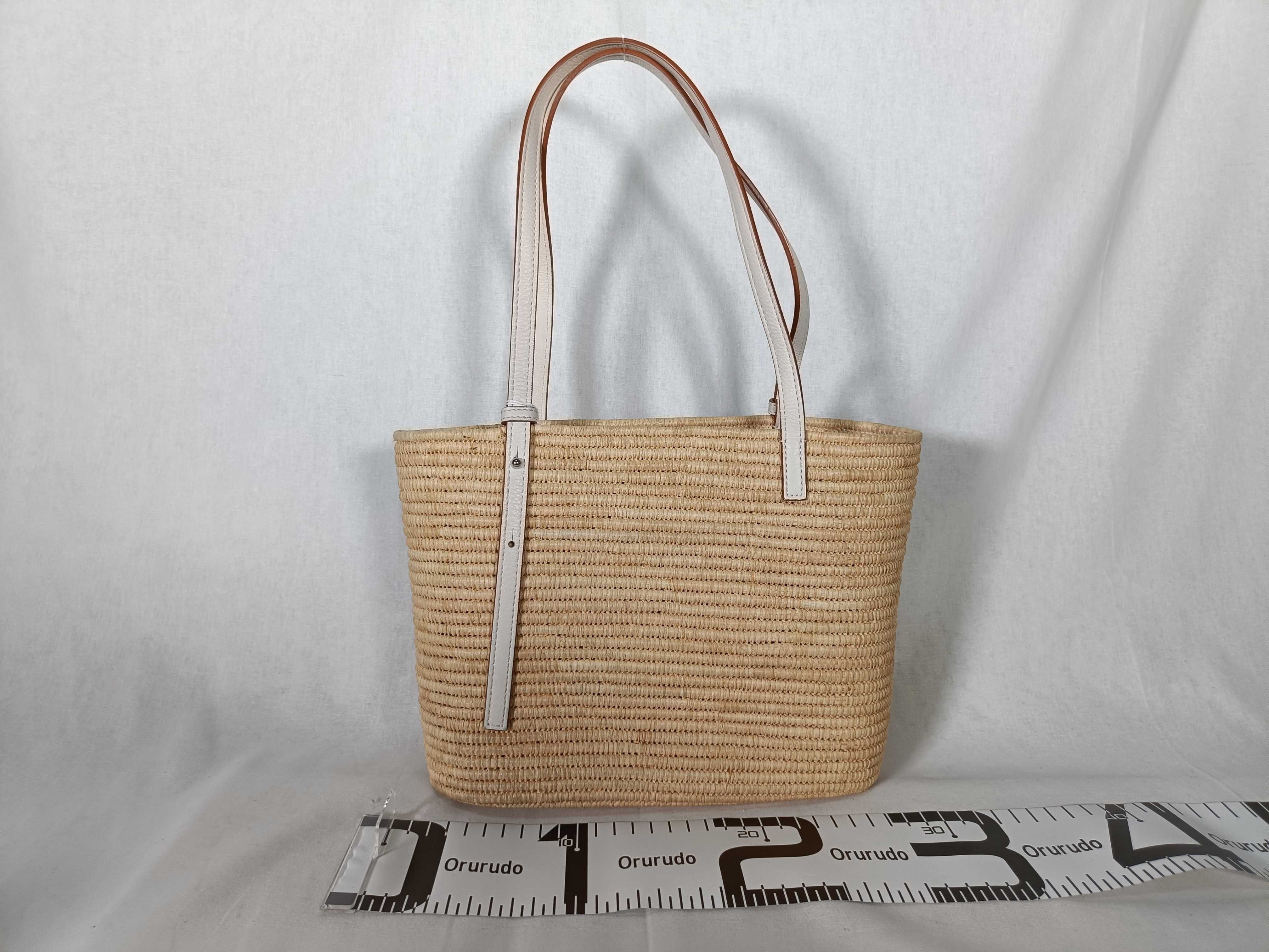 FR - Square Basket Small Raffia x Leather Tote Bag White Handbag — view 2
