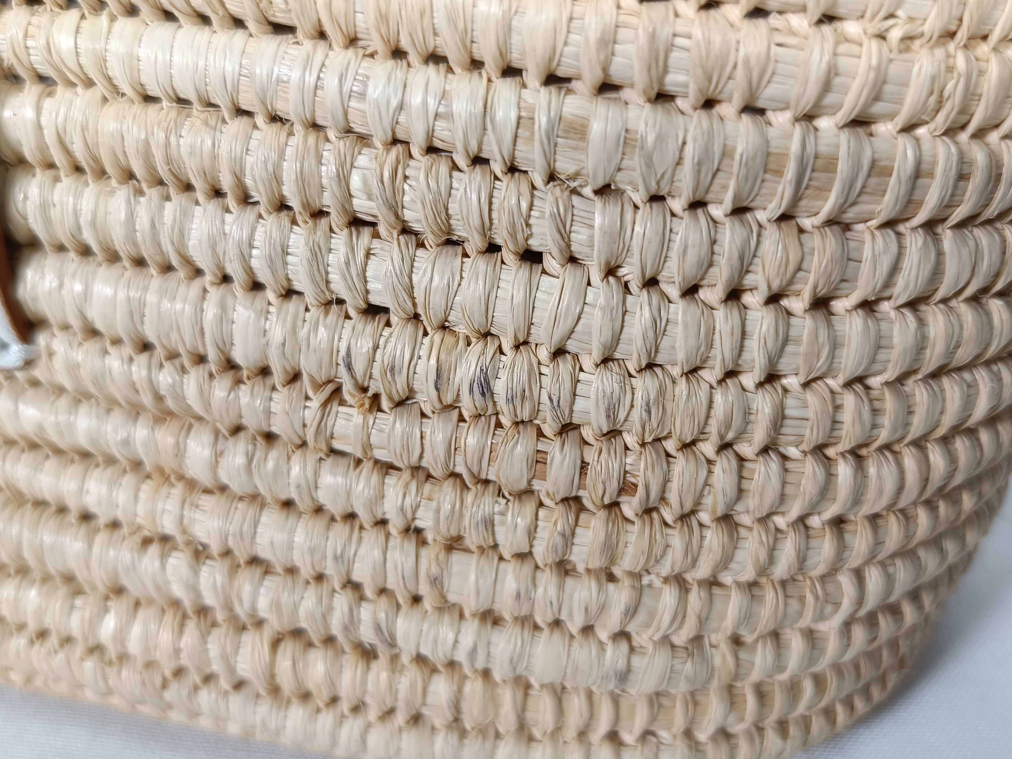 FR - Square Basket Small Raffia x Leather Tote Bag White Handbag — view 11