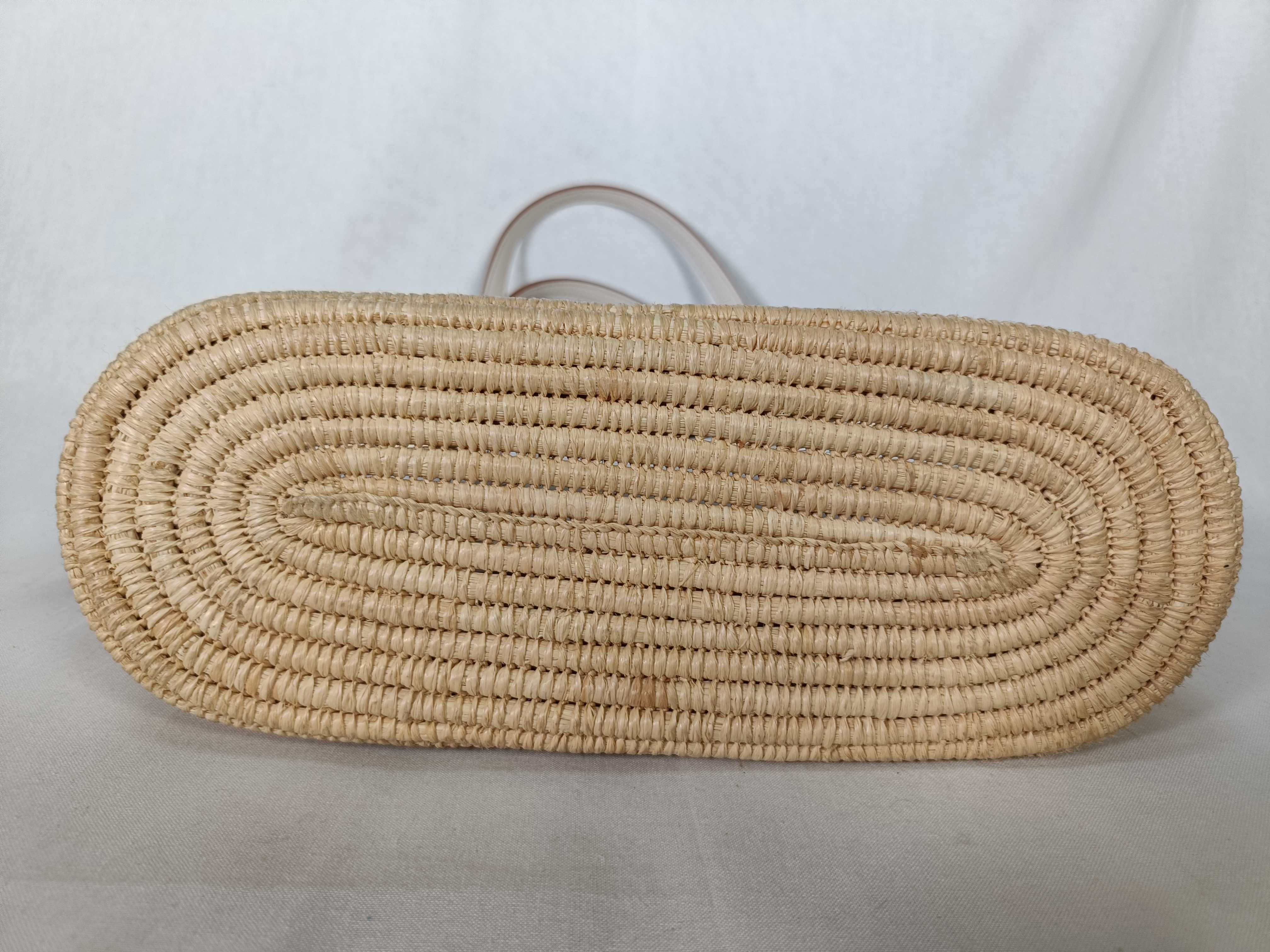 FR - Square Basket Small Raffia x Leather Tote Bag White Handbag — view 3